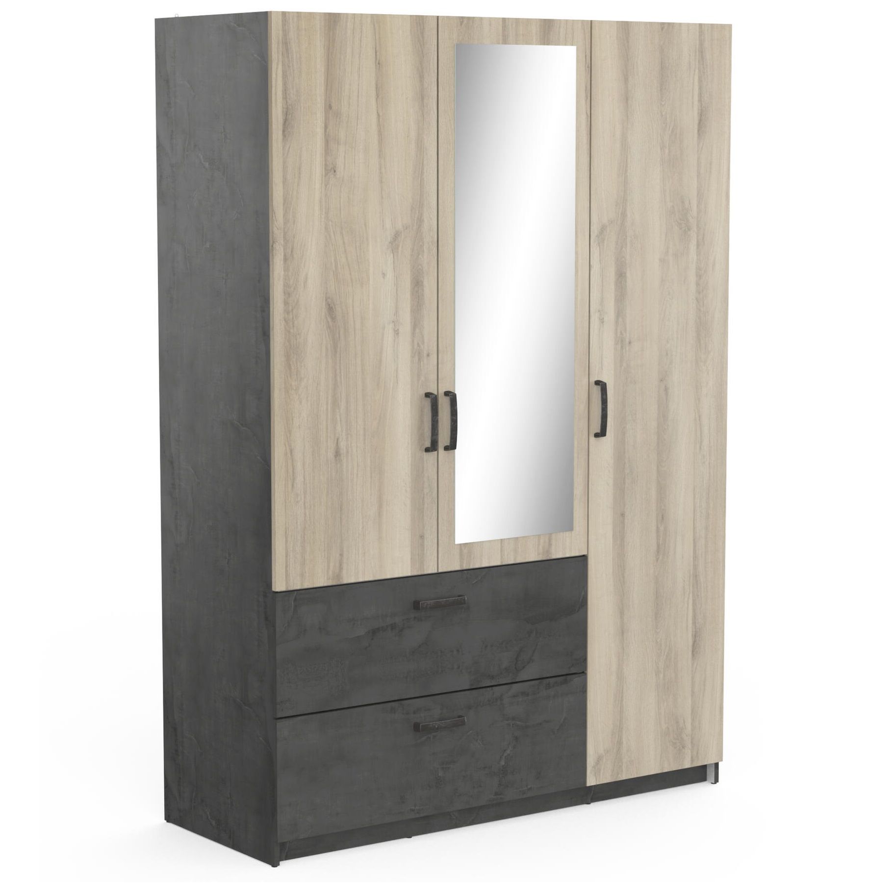 Kledingkast Ready 133 cm – Antraciet met Shannon eiken en spiegeldeur