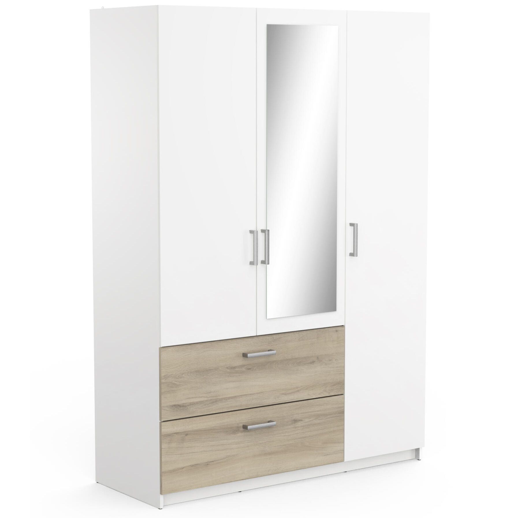 Kledingkast Ready 133 cm – Wit met Shannon eiken en spiegeldeur