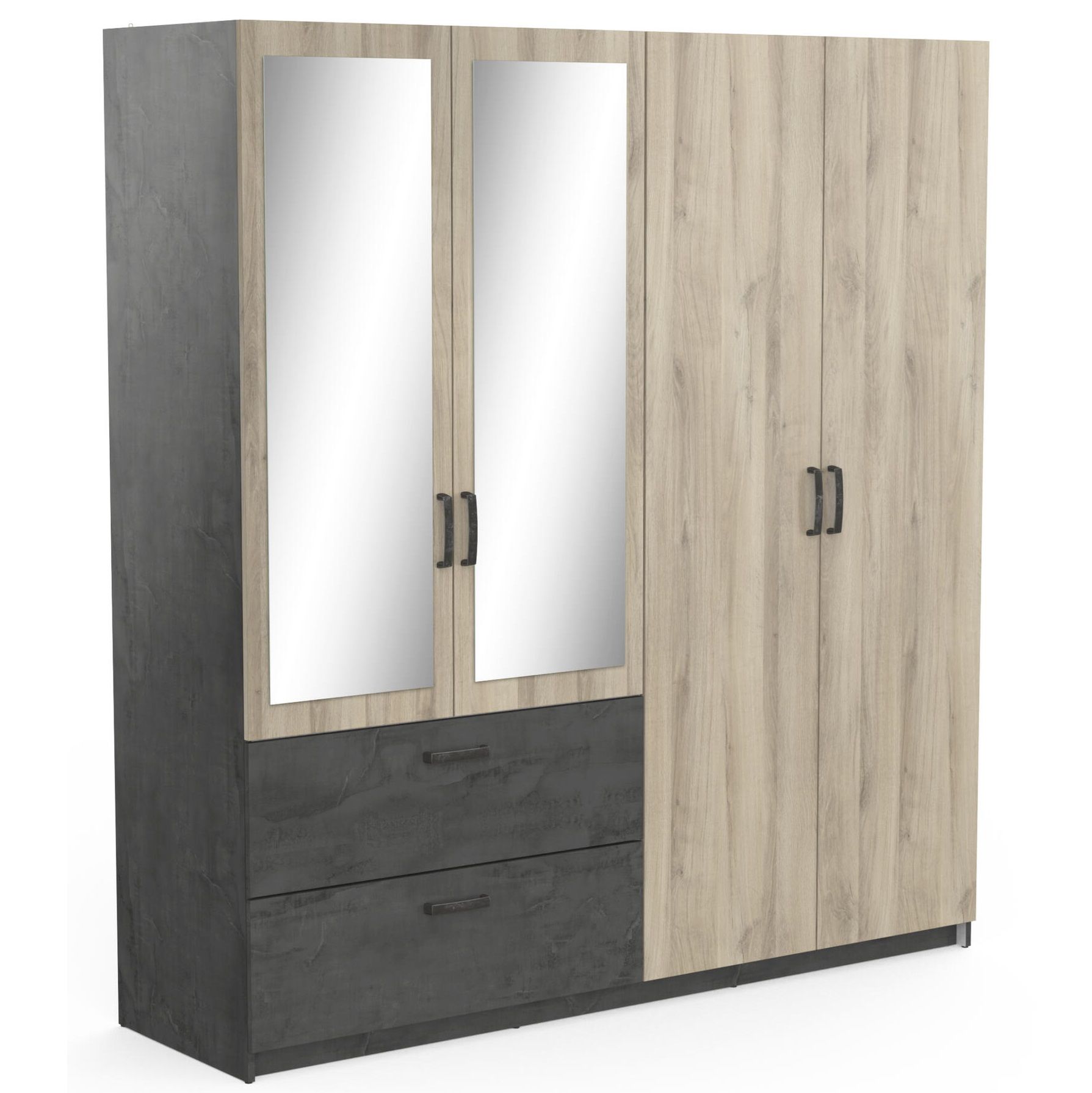 Kledingkast Ready 178 cm – Antraciet met Kronberg Eiken en Spiegeldeuren