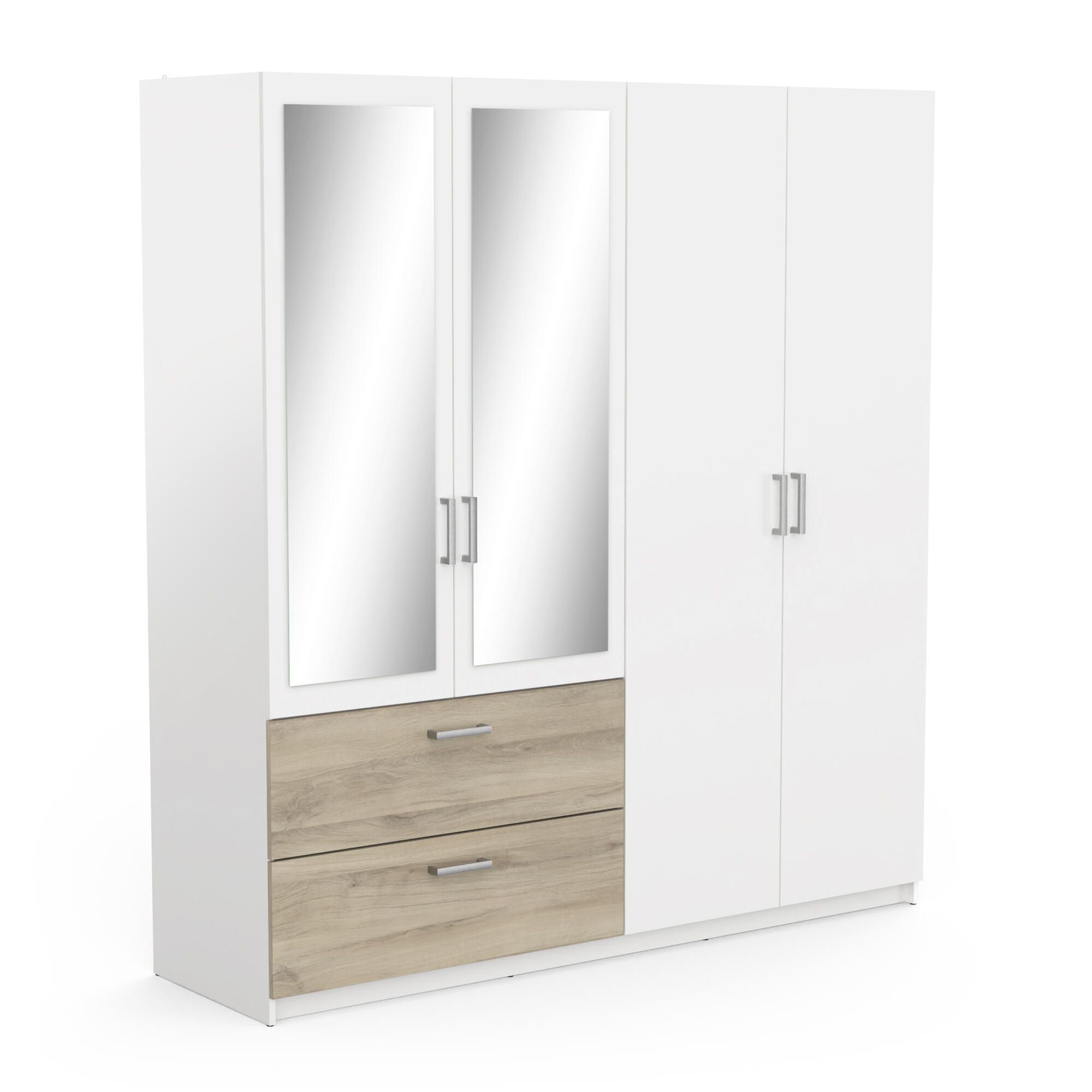 Kledingkast Ready 178 cm – Strak wit met warme kronberg‑eiken spiegeldeuren
