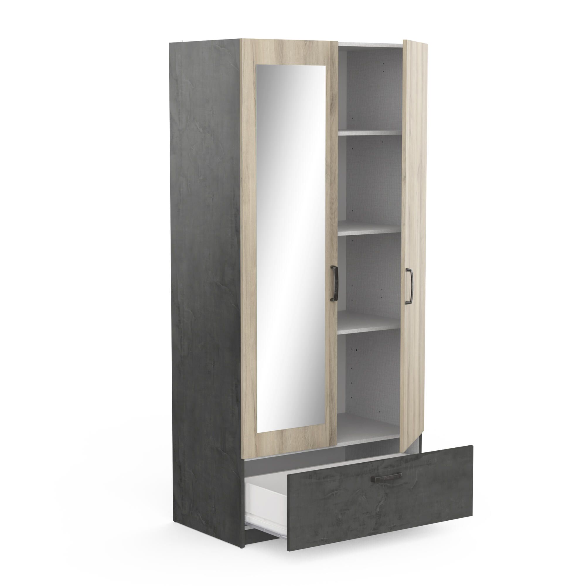 Kledingkast Ready 90 cm – Antraciet met Kronberg eiken en spiegeldeur