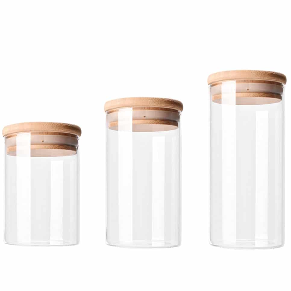 Krumble glazen voorraadpotten set – 3 stijlvolle potten (diameter 9 cm)