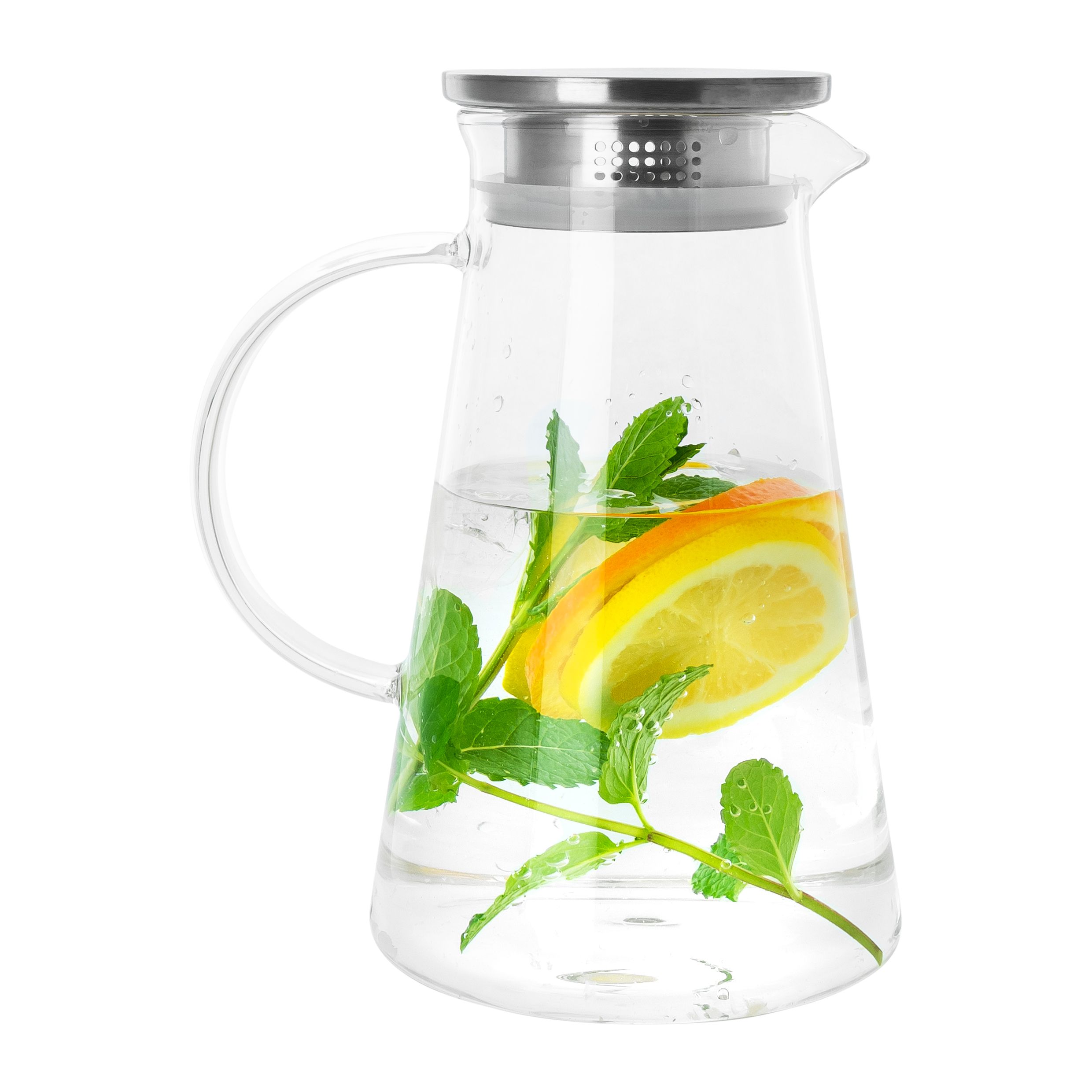 Krumble Karaf 1,2 L – Transparante glasdrinker met aluminiumfilter
