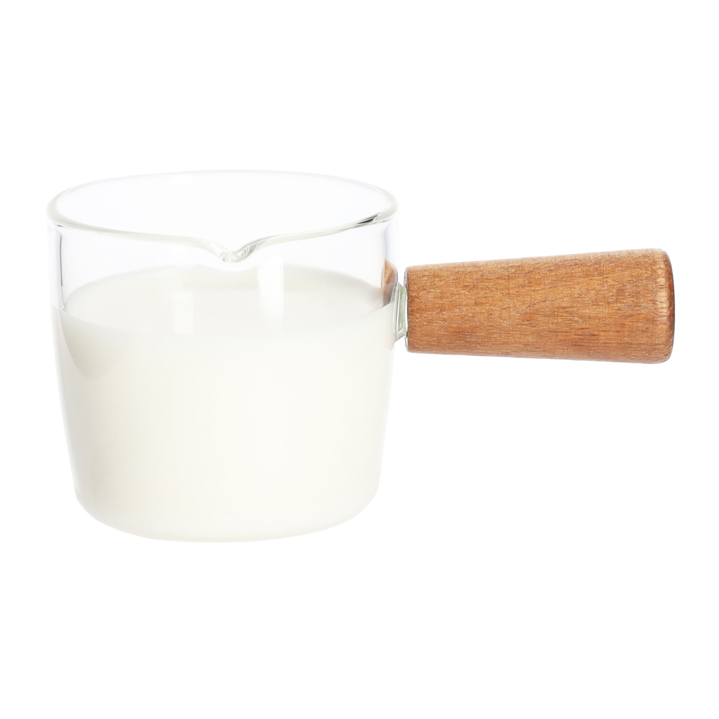 Krumble melkkannetje van glas met houten handvat – stijlvol en functioneel