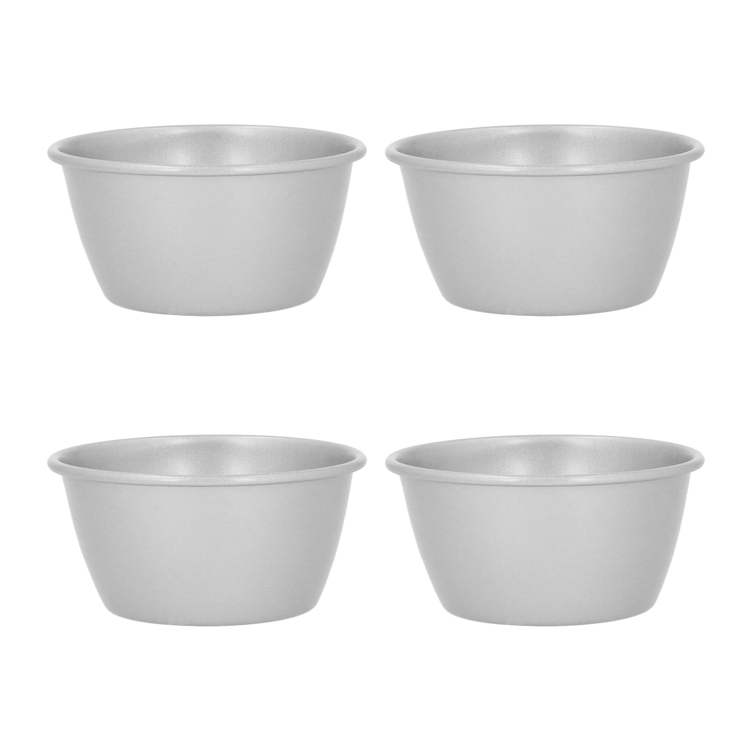 Krumble Puddingvormen Set van 4 – Zilverkleurige Metaalvormpjes voor Dessert en Creatief Serveren