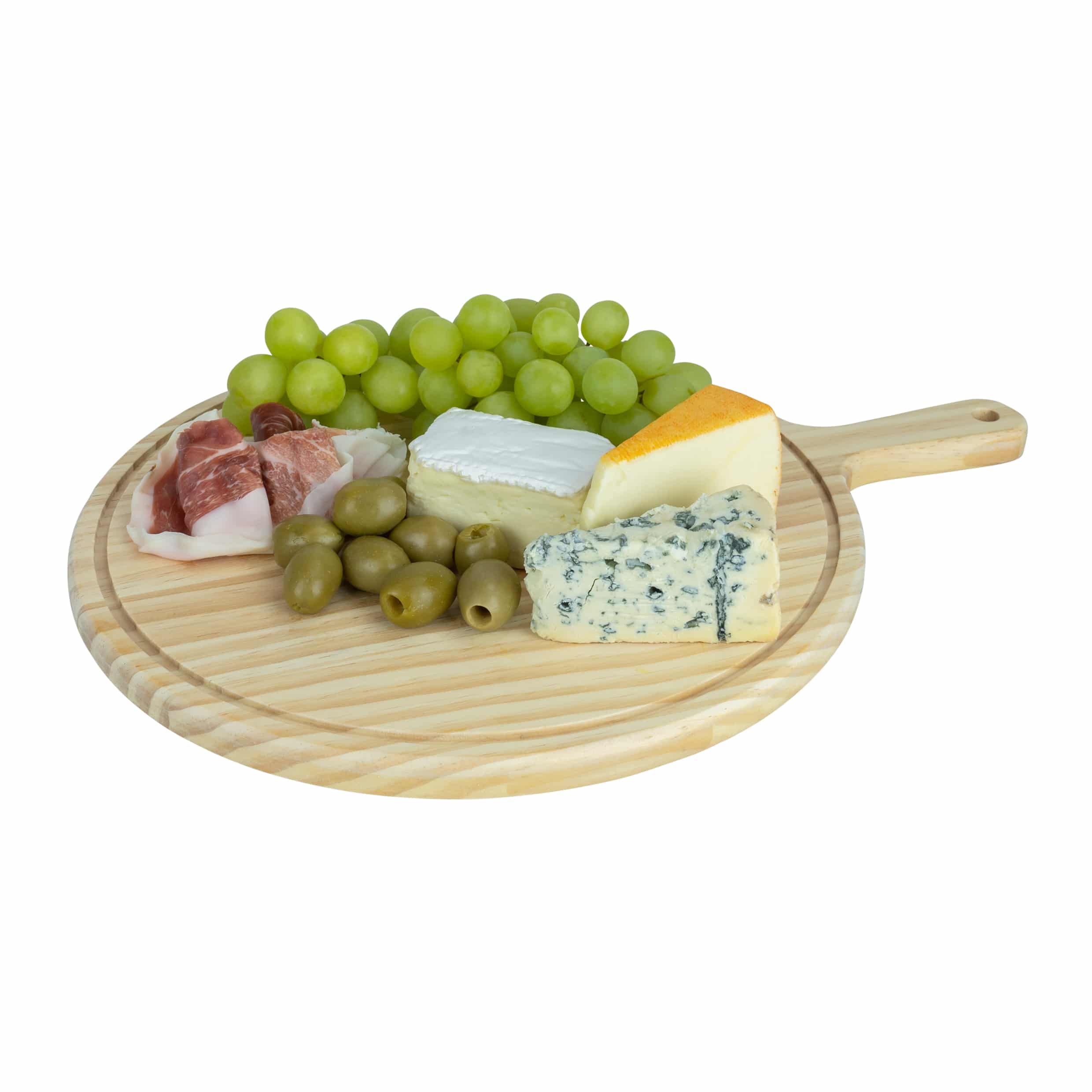 Krumble ronde houten serveerplank met handvat – stijlvol en functioneel voor elke borrel