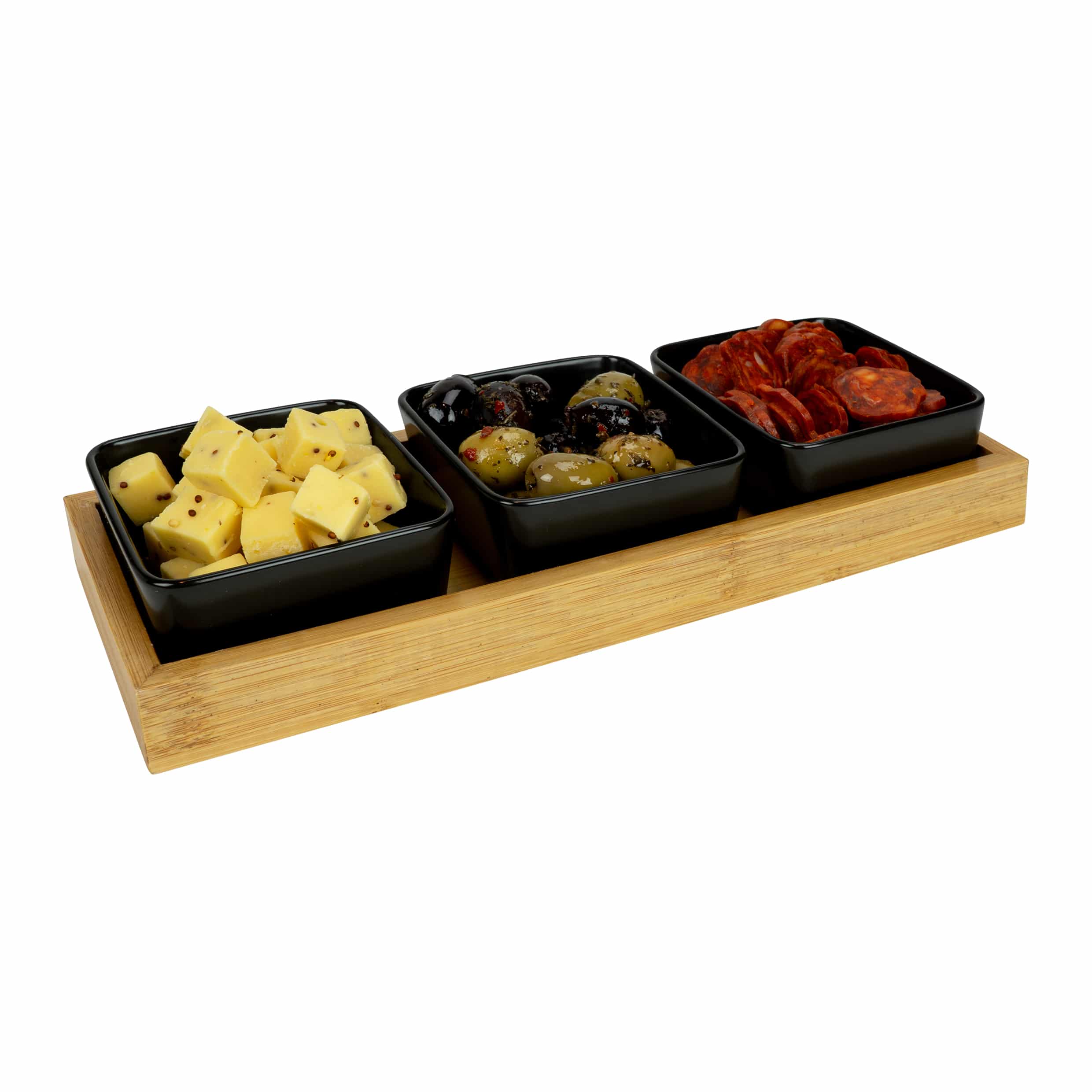 Krumble Tapasschaaltjes op Houten Plank – 3‑delige Set voor Stijlvolle Borrelmomenten