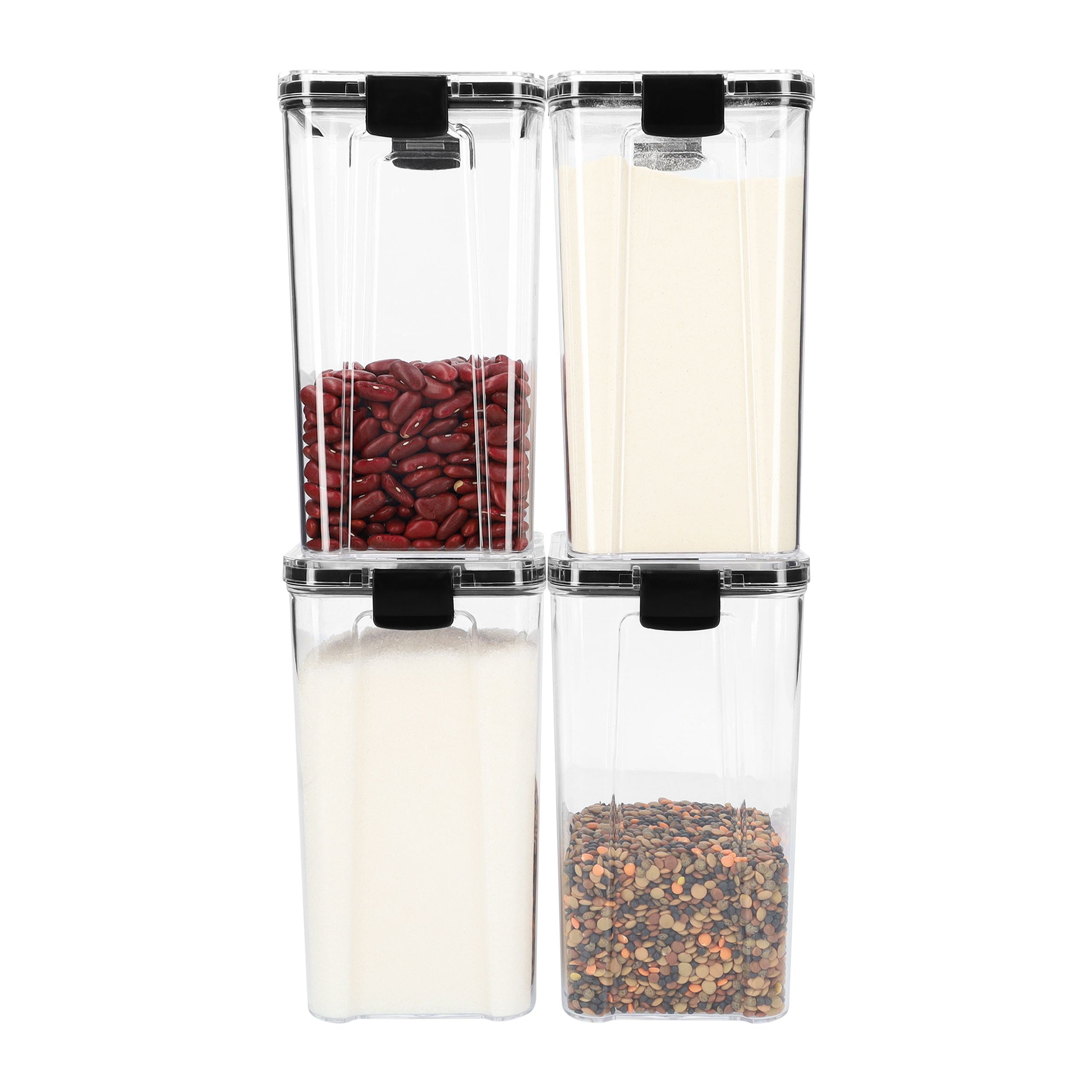 Krumble voorraadpotten set van 4 – transparant & zwart, 1300 ml per pot