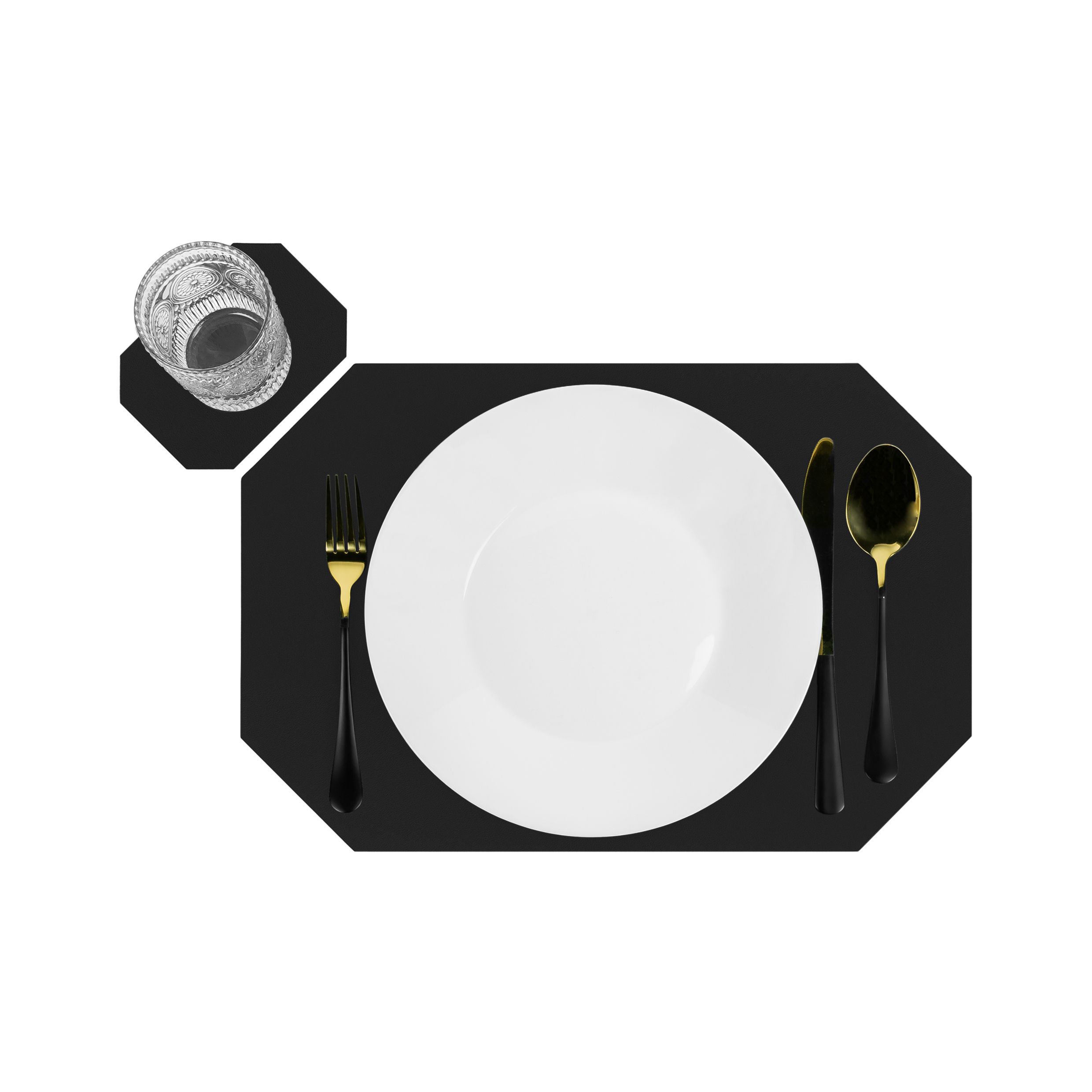 Krumble Zwarte Placemat met Onderzetter – Stijlvol PU‑leer voor elke tafel