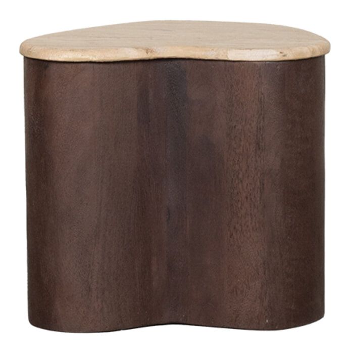 LABEL51 Davi Bijzettafel – Organisch design met travertinblad en mangohout in Espresso