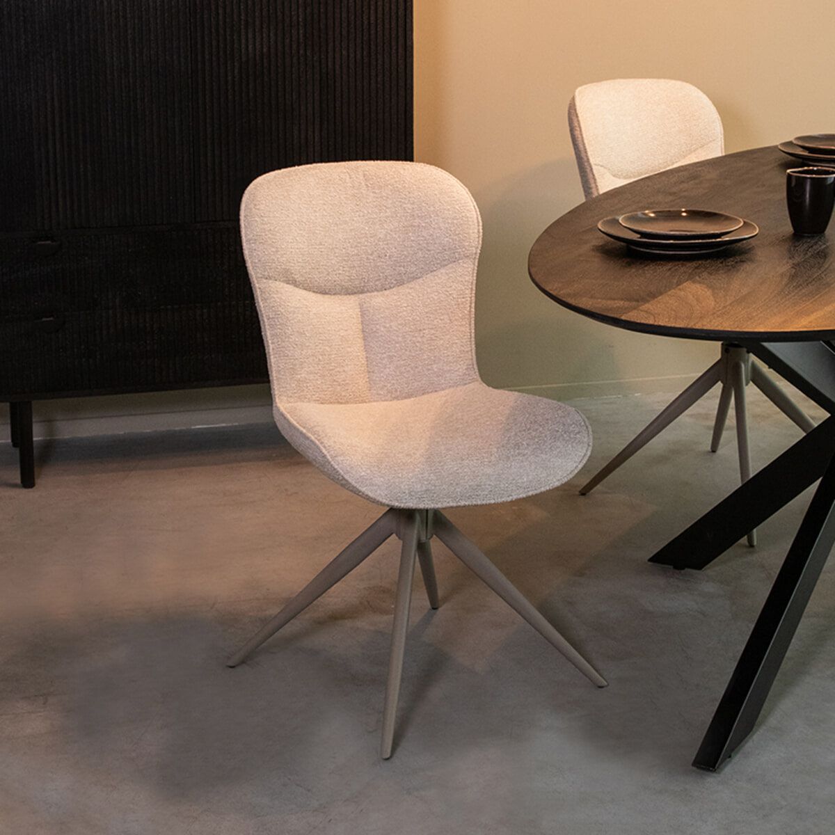 Label51 Draaibare Eetkamerstoel Thorben – Naturel/Taupe met Canyon Stof
