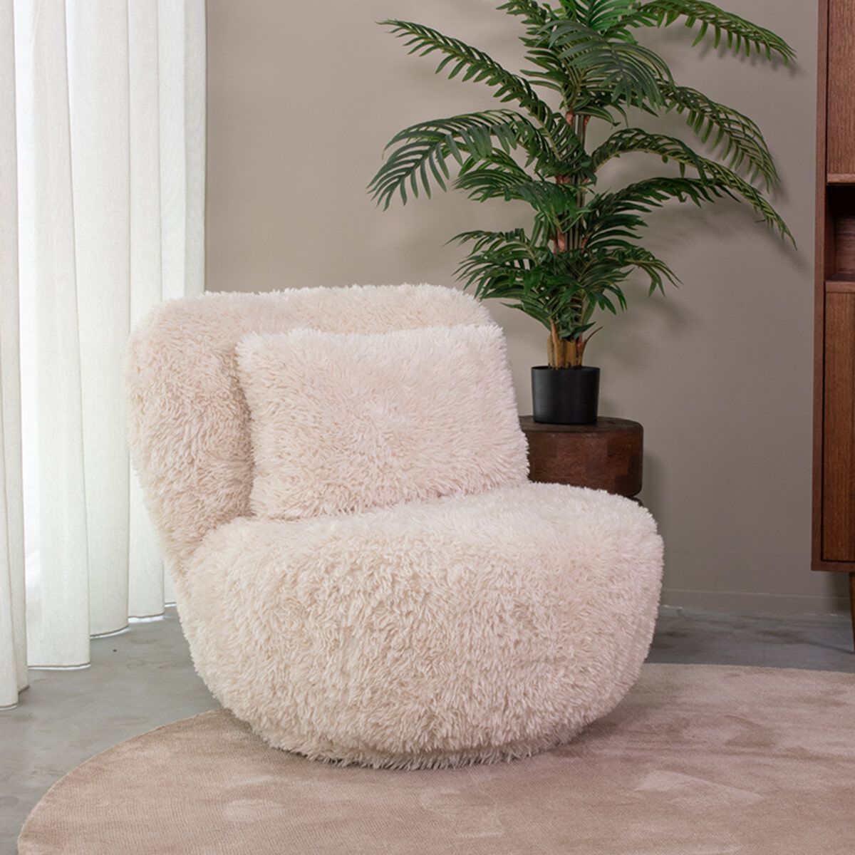 LABEL51 Draaifauteuil Doodle – Luxe Fluffy Crème – 360° draaibaar