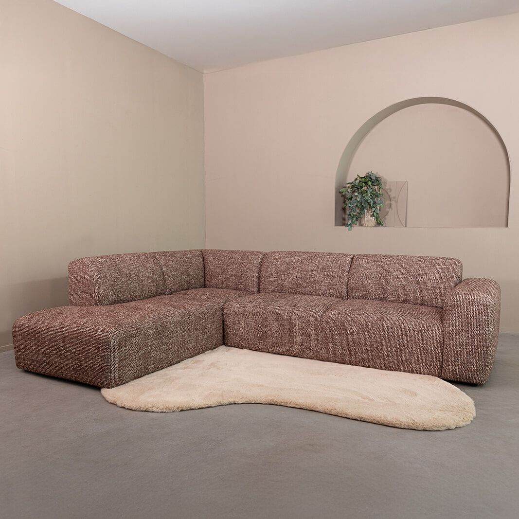 LABEL51 Hoekbank Verona – Luxe chenille in Cherry Chocolate, 291 cm breed (links)