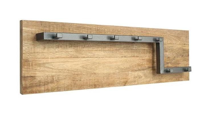 LABEL51 Kapstok Road – Robuuste mangohouten wandkapstok met burned steel haken (90 × 25 × 13 cm)