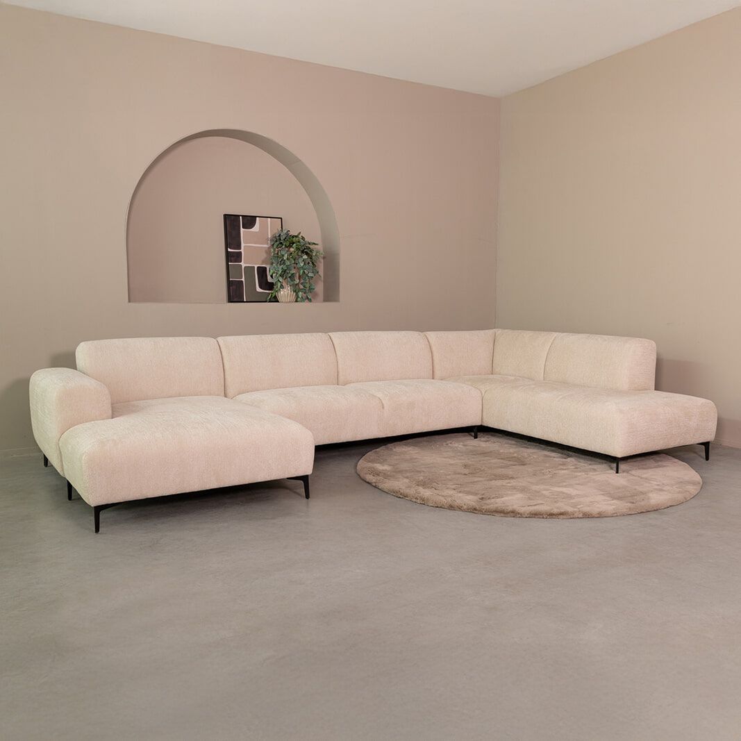 LABEL51 Merido U‑bank rechts – luxueus comfort in natuurlijke Raven‑bekleding