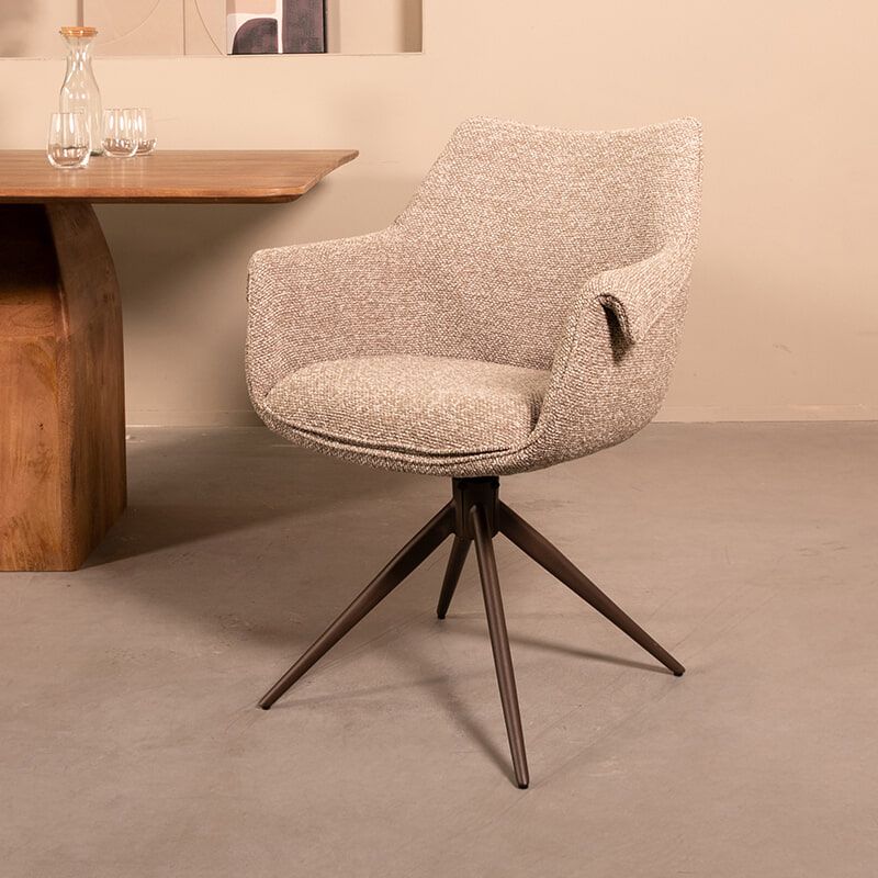 LABEL51 Narumi Draaibare Eetkamerstoel – Elegant Bouclé Design in Mushroom & Brons