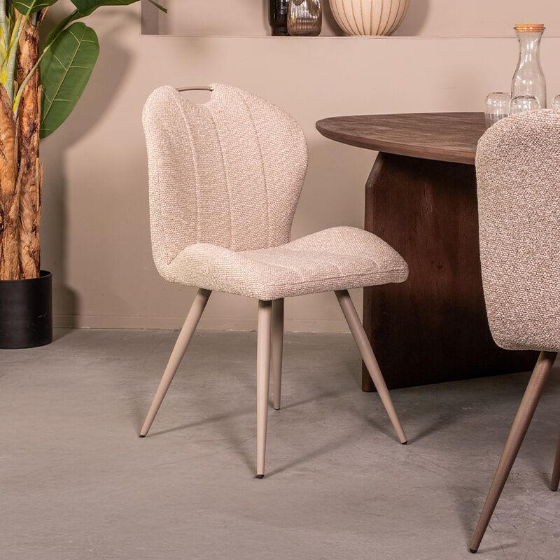 LABEL51 Silly Bouclé eetkamerstoel – Comfort en stijl in Naturel/Taupe