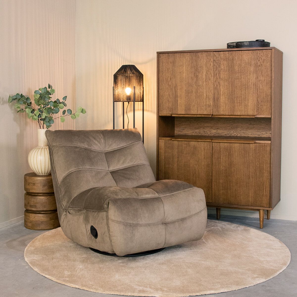 LABEL51 Take It Easy Relaxfauteuil – Taupe Cosmo stof, stijlvol comfort voor elke woonkamer