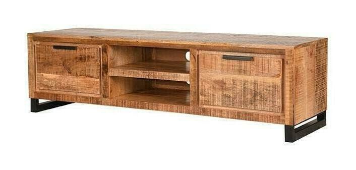 LABEL51 TV‑meubel Glasgow 160 cm – Ruig mangohout met industriële charme