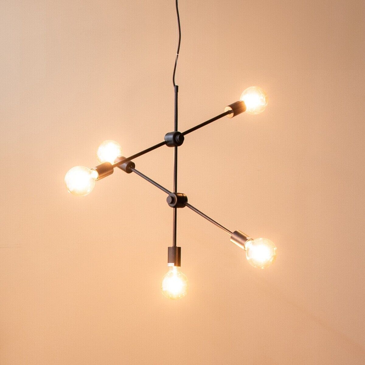 LABEL51 Verstelbare Hanglamp Stilo – Moderne 5‑lampen kroon in Zwart