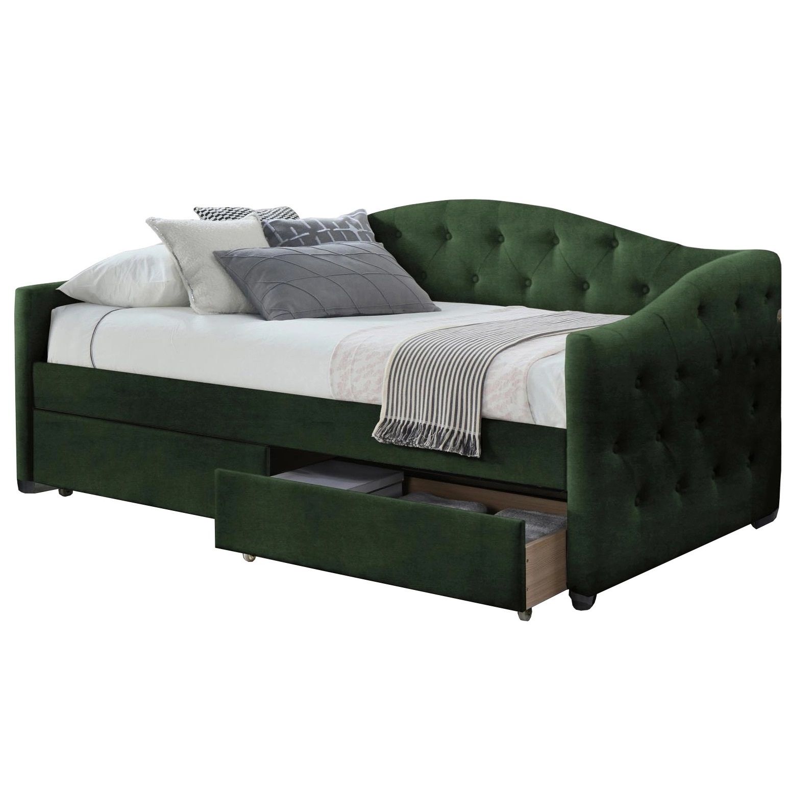 Ladebed Aloha – Luxe Eenpersoonsbed met Opberglades in Donker Groen