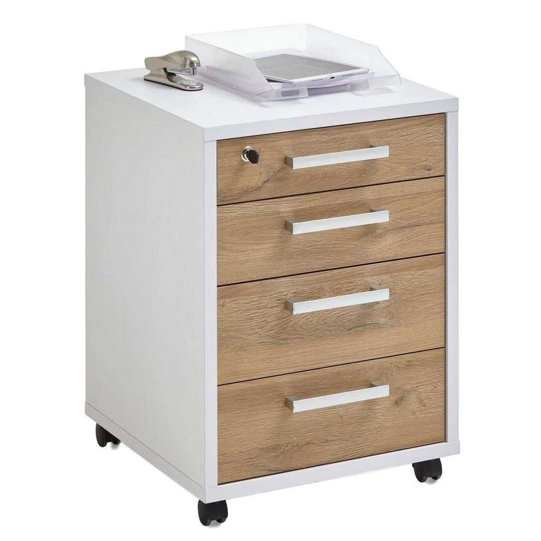 Ladeblok Calvia 65 cm – Wit met Oud Eiken, flexibel opbergmeubel voor uw kantoor