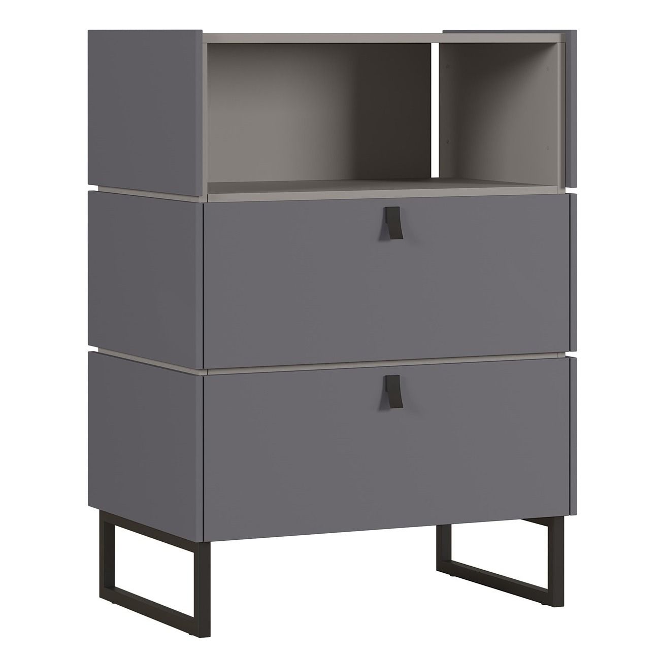 Ladekast Mamiko – Elegante grijze opbergoplossing met grafietaccent, 93 cm hoog