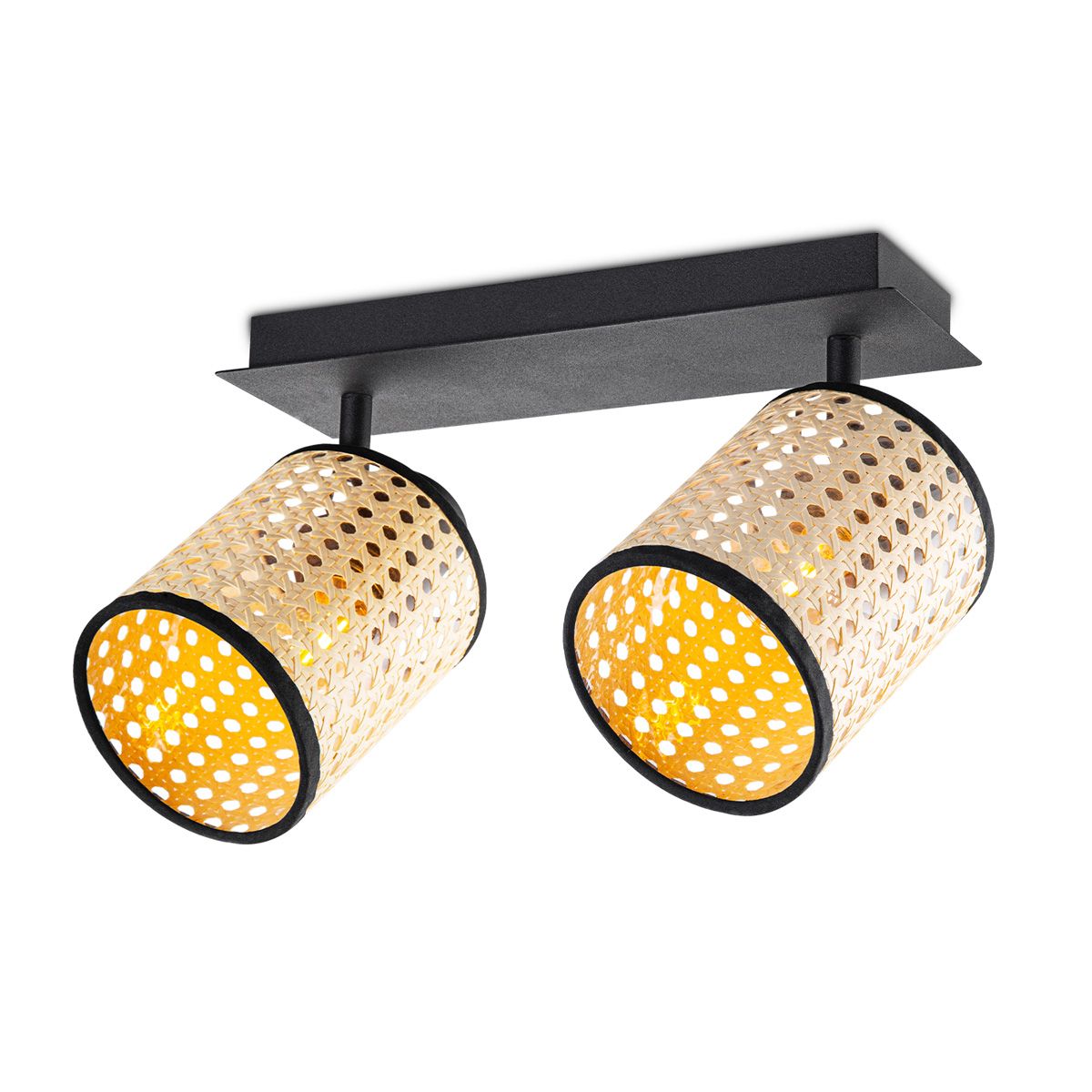 Landelijke LED Opbouwspot Dean – Natuurlijk rotan, twee lichtbronnen