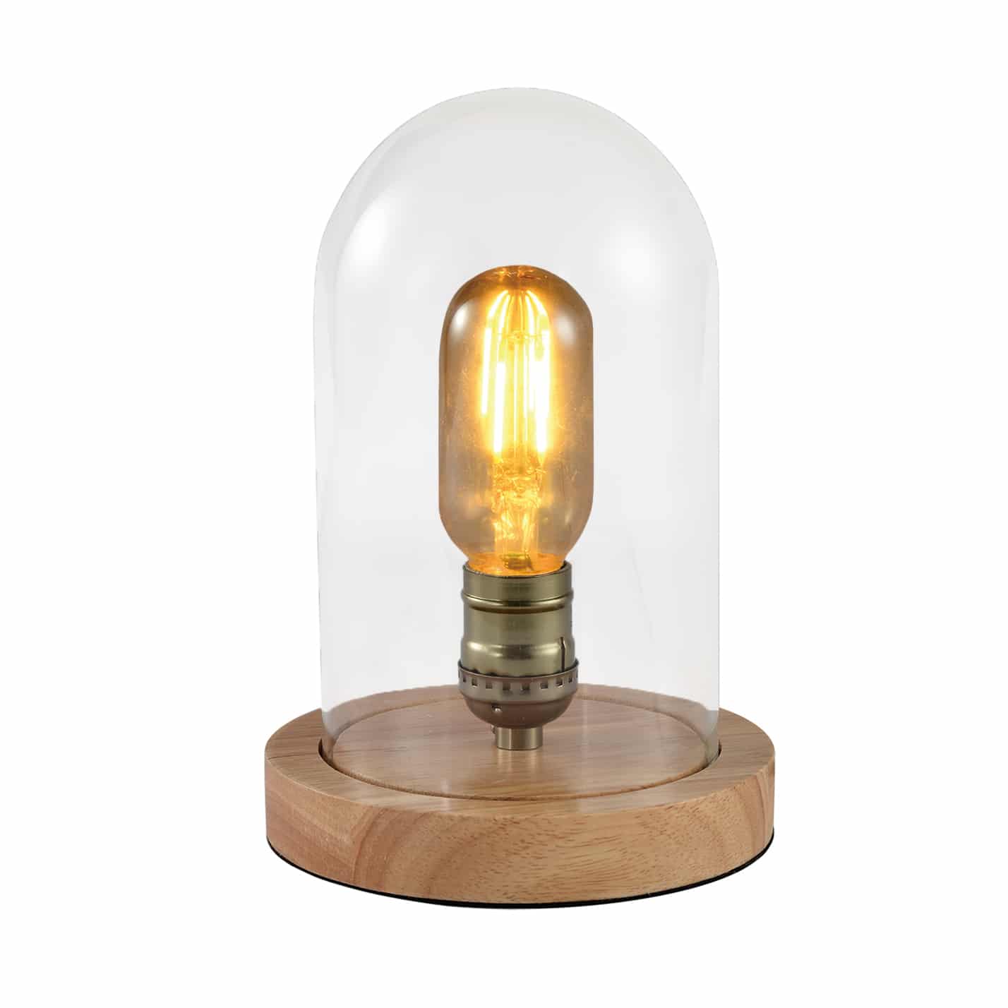 Landelijke QUVIO Tafellamp met Glazen Stolp – 15 cm, Houten Voet