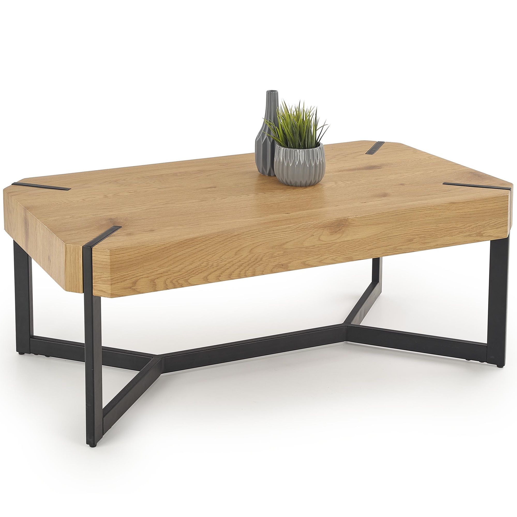Lavida Salontafel 110 cm – Goud eiken met zwart metalen frame