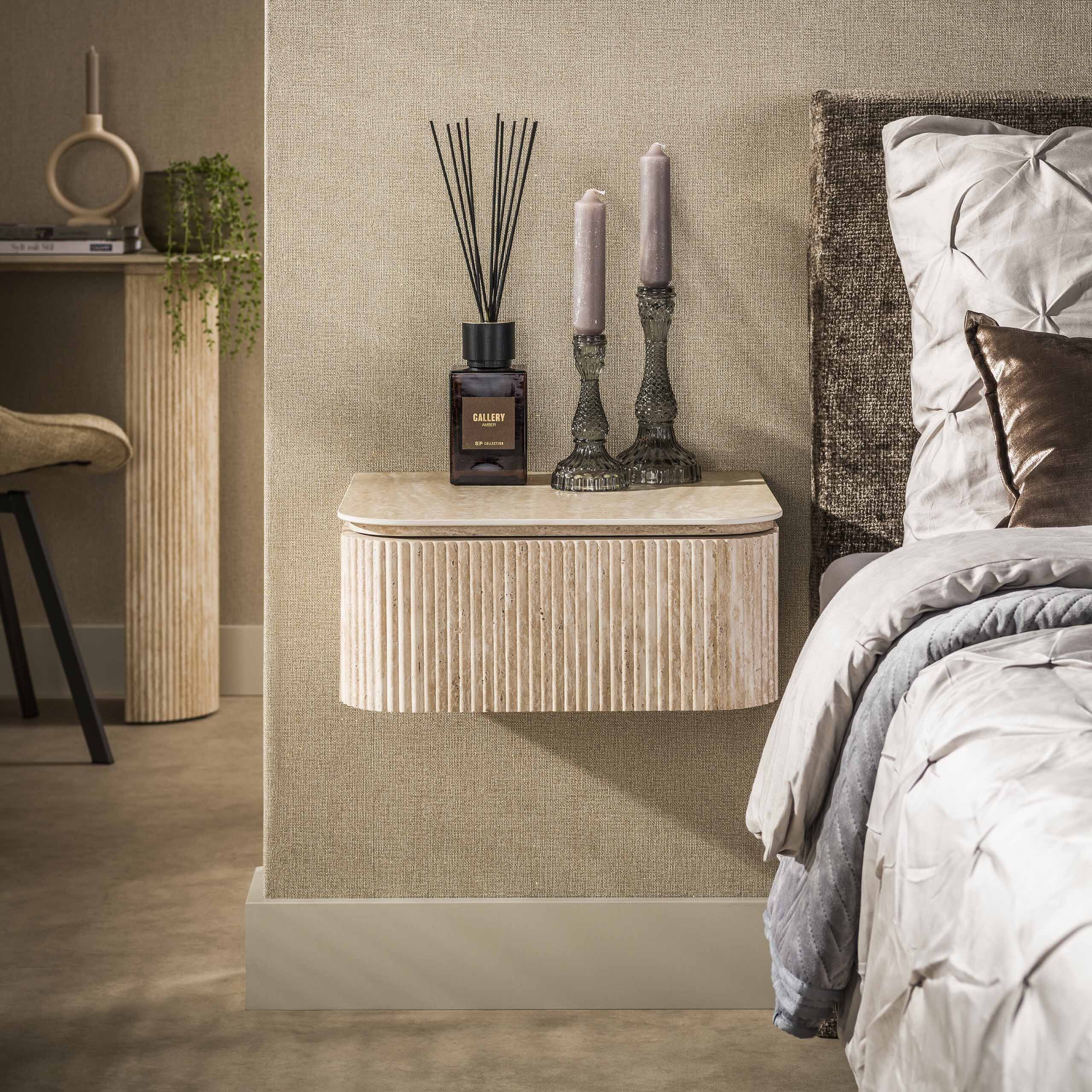 Laycie zwevend nacht kastje – keramiek in travertin-look, beige