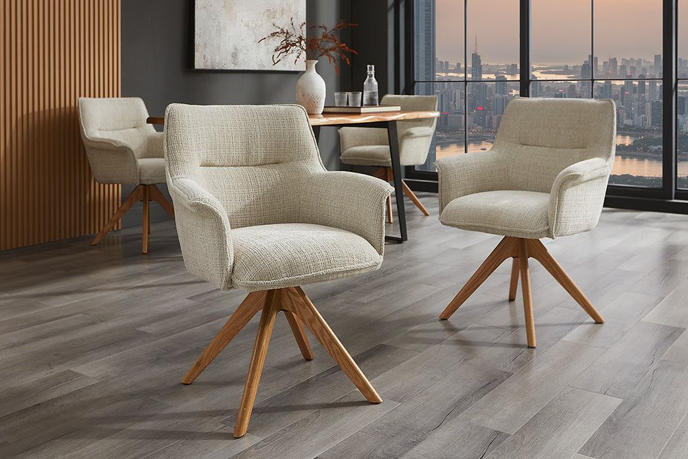 LE GRAND bureaustoel – massief eiken met beige chenille en armleuning