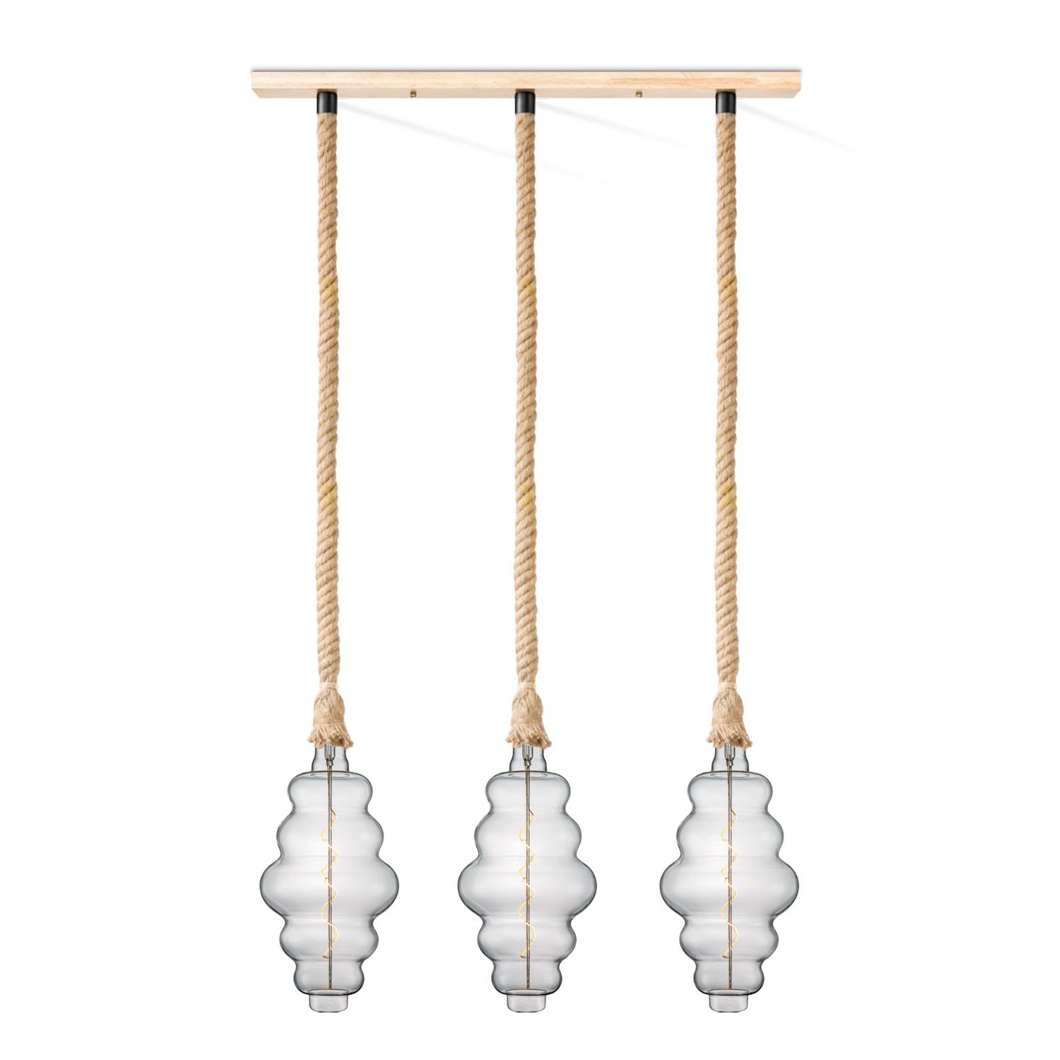 Leonardo 3‑Licht Touwhanglamp met Cloud LED – Stoer en Landelijk