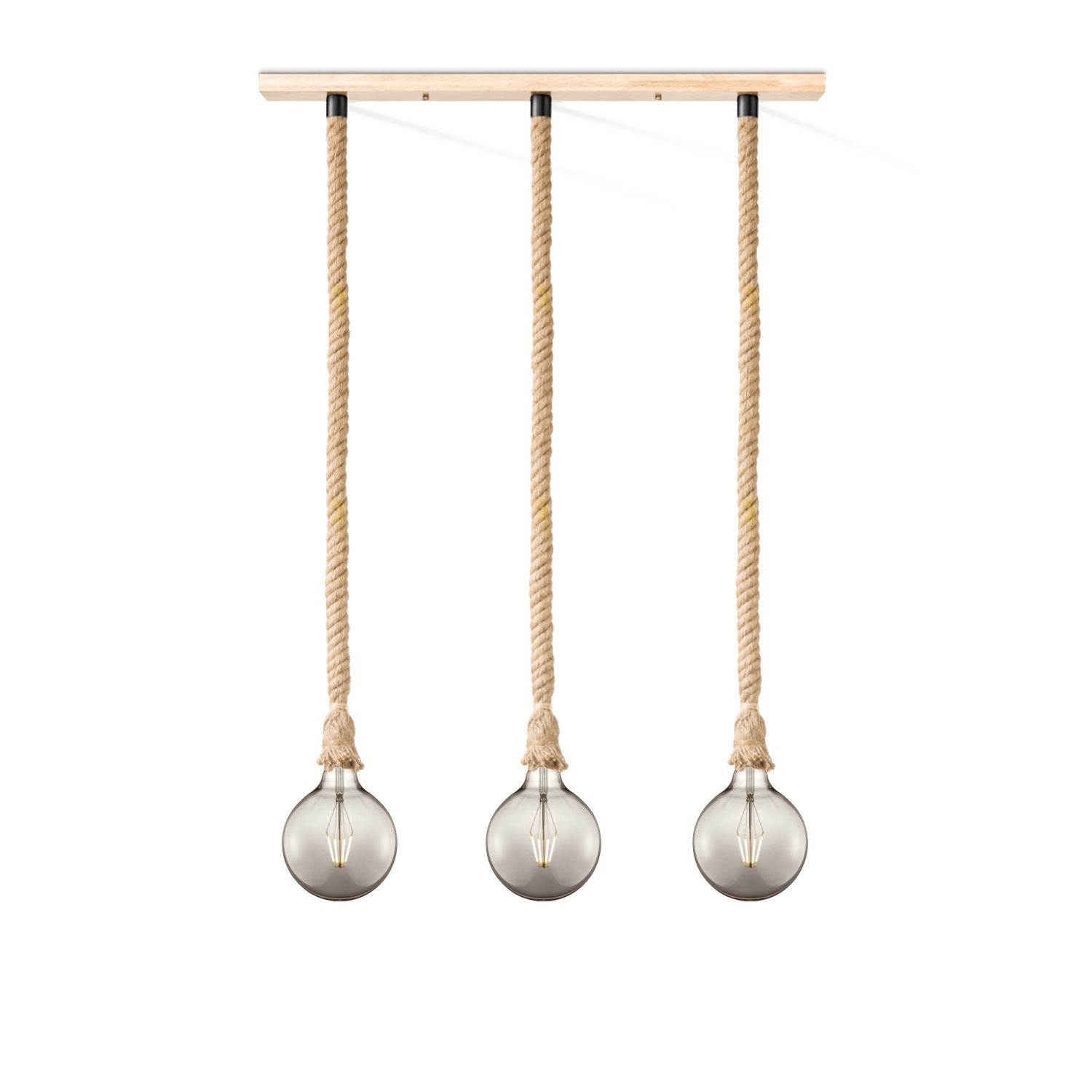 Leonardo 3‑Licht Touwhanglamp met Smokey Globe – Stoere landelijke sfeer