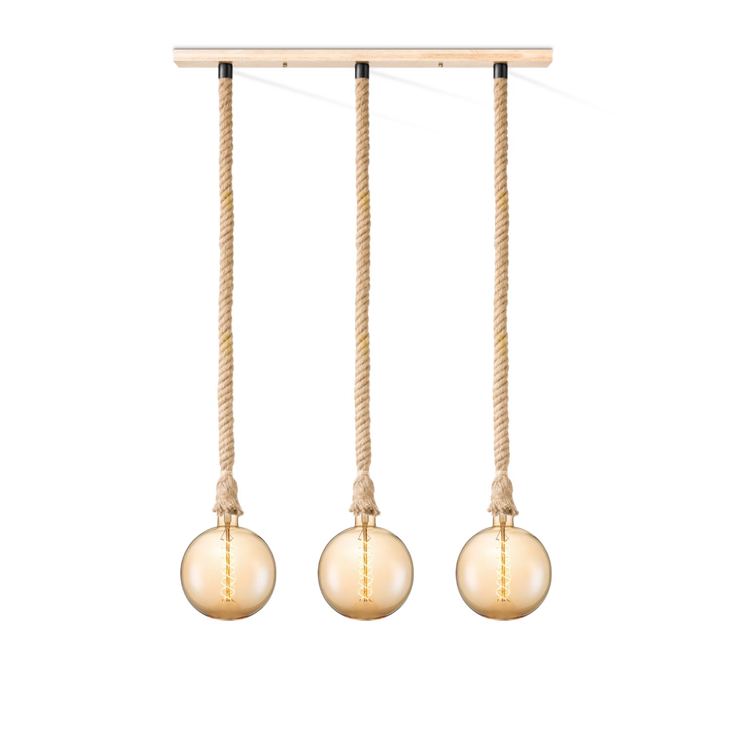 Leonardo 3‑Lichts Touwhanglamp met Amber Spiral LED – Warm, Landelijk & Flexibel