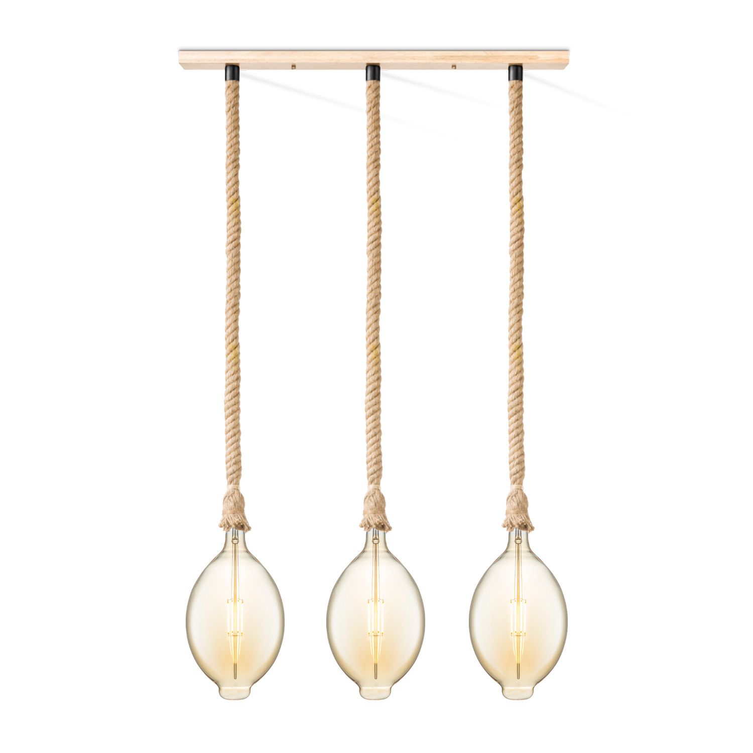 Leonardo 3L Touw Hanglamp – Stoer Amberglans voor Landelijke Sfeer