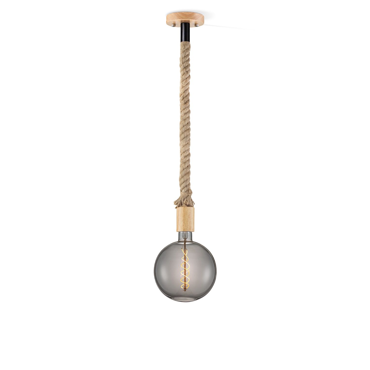 Leonardo Spiral Hanglamp – Robuuste Touwlamp in Smokey Glas voor elk Interieur