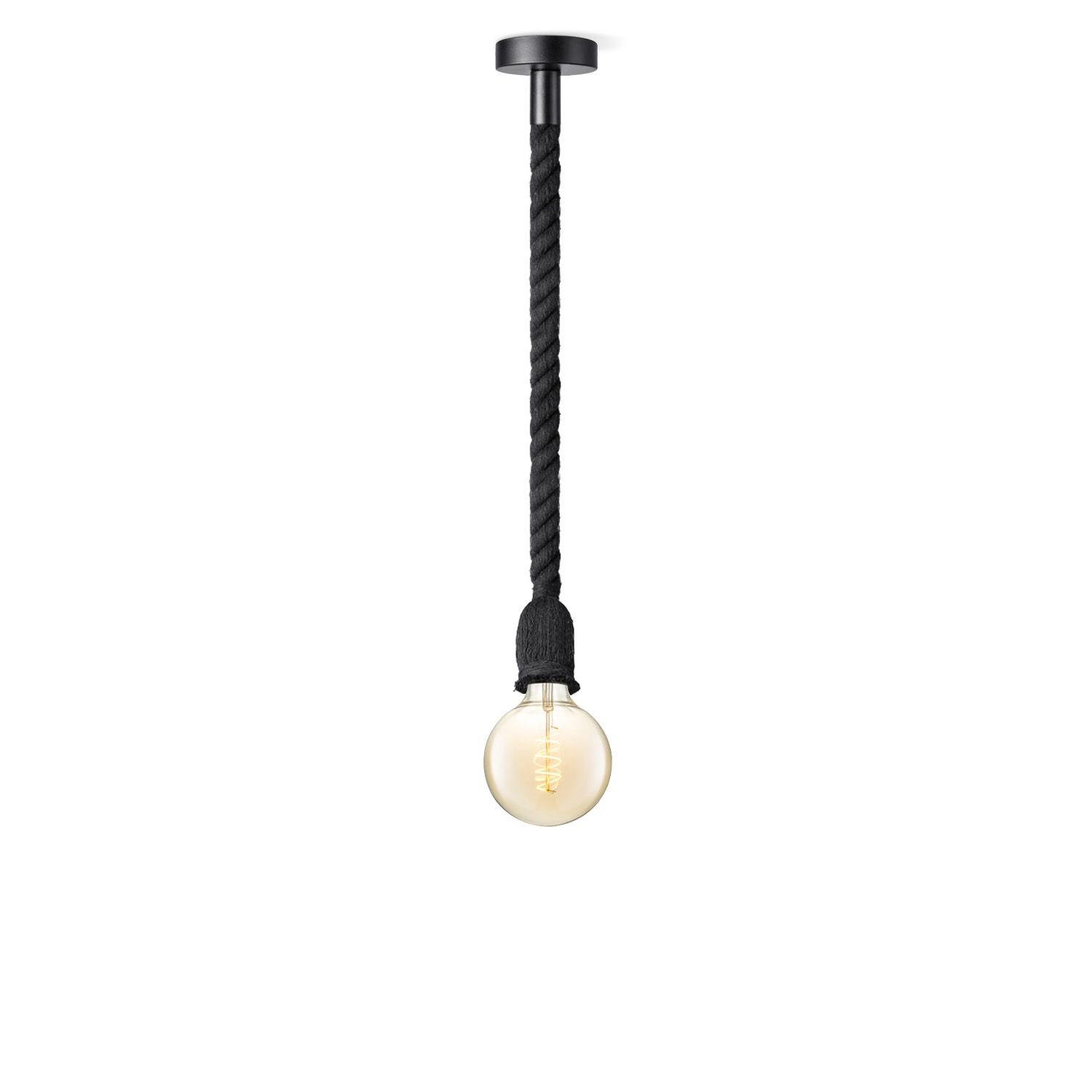 Leonardo Zwarte Touw Hanglamp – Stoer design met amber LED‑licht