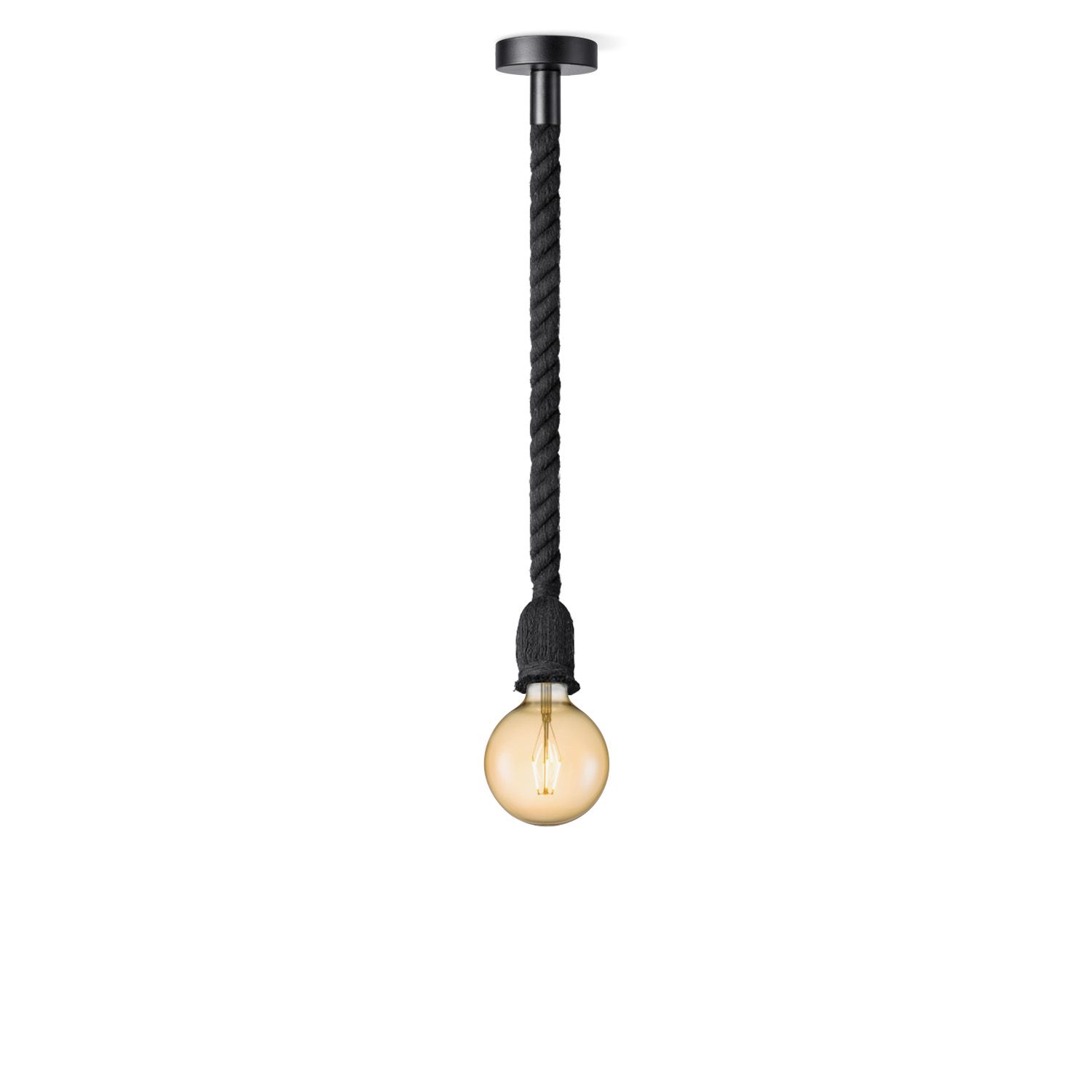 Leonardo zwarte touwhanglamp – minimalistisch design met amber LED