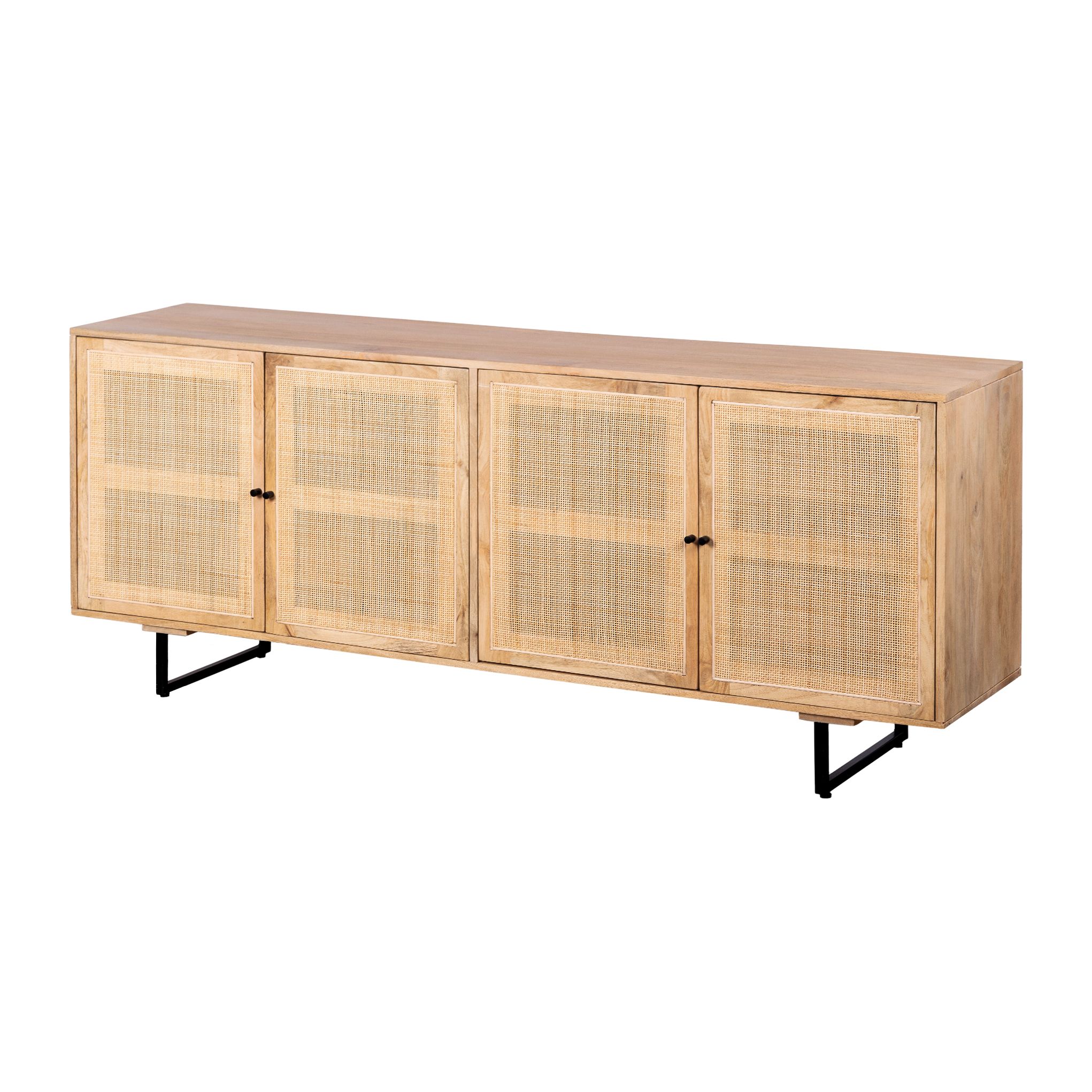 Lewis & Loft Dressoir Lucas – 4‑deurs natuurborst mangohout & rotan