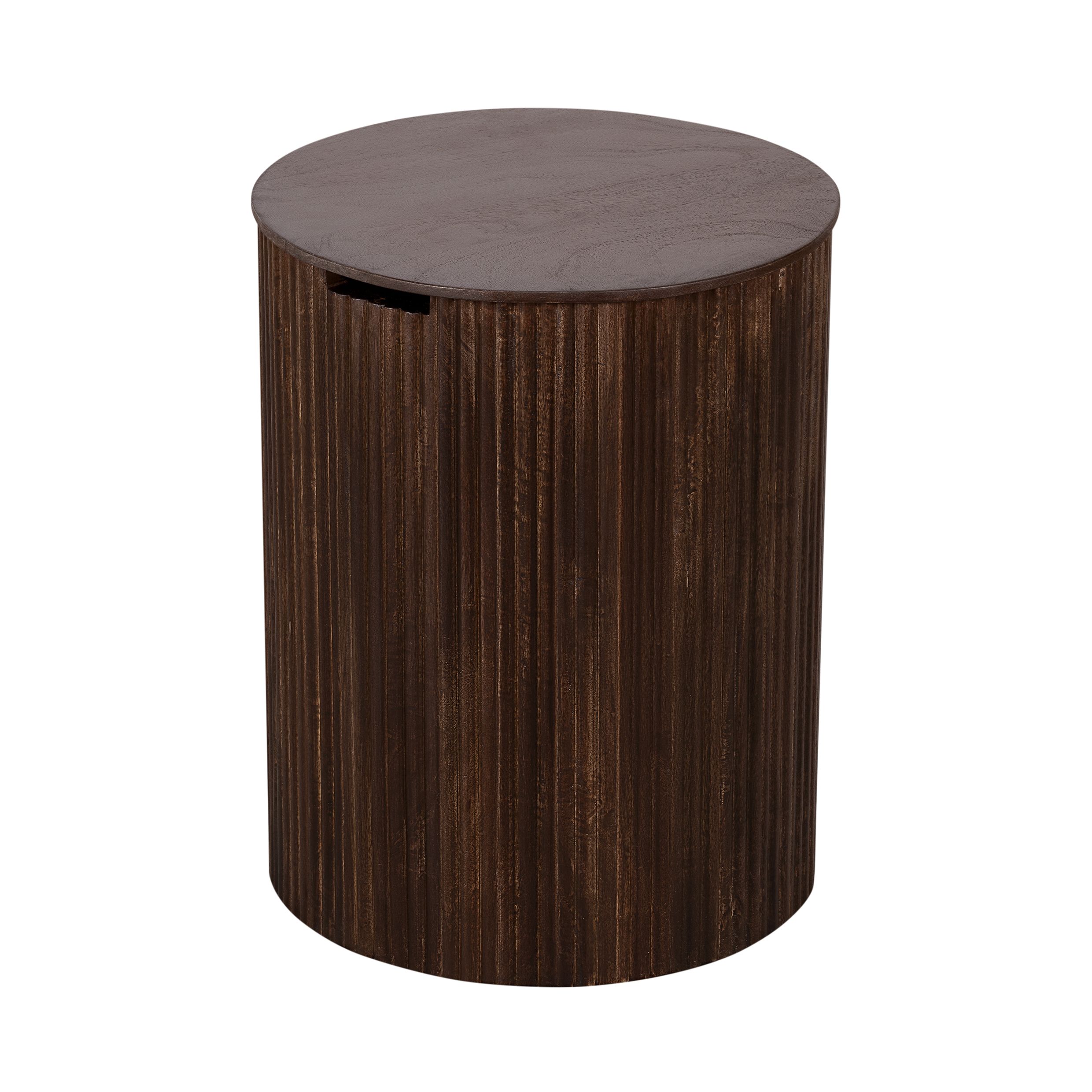 Lewis & Loft Lonne ronde bijzettafel – FSC‑gemerkt mangohout, 40 cm, walnootbruin, met verborgen opbergruimte