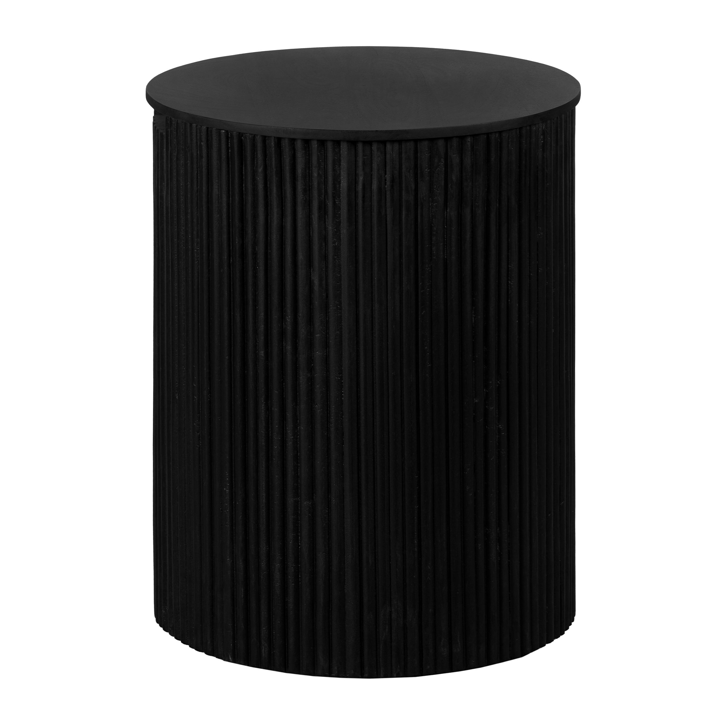 Lewis & Loft Lonne ronde bijzettafel – stijlvol zwart mangohout met verborgen opbergruimte