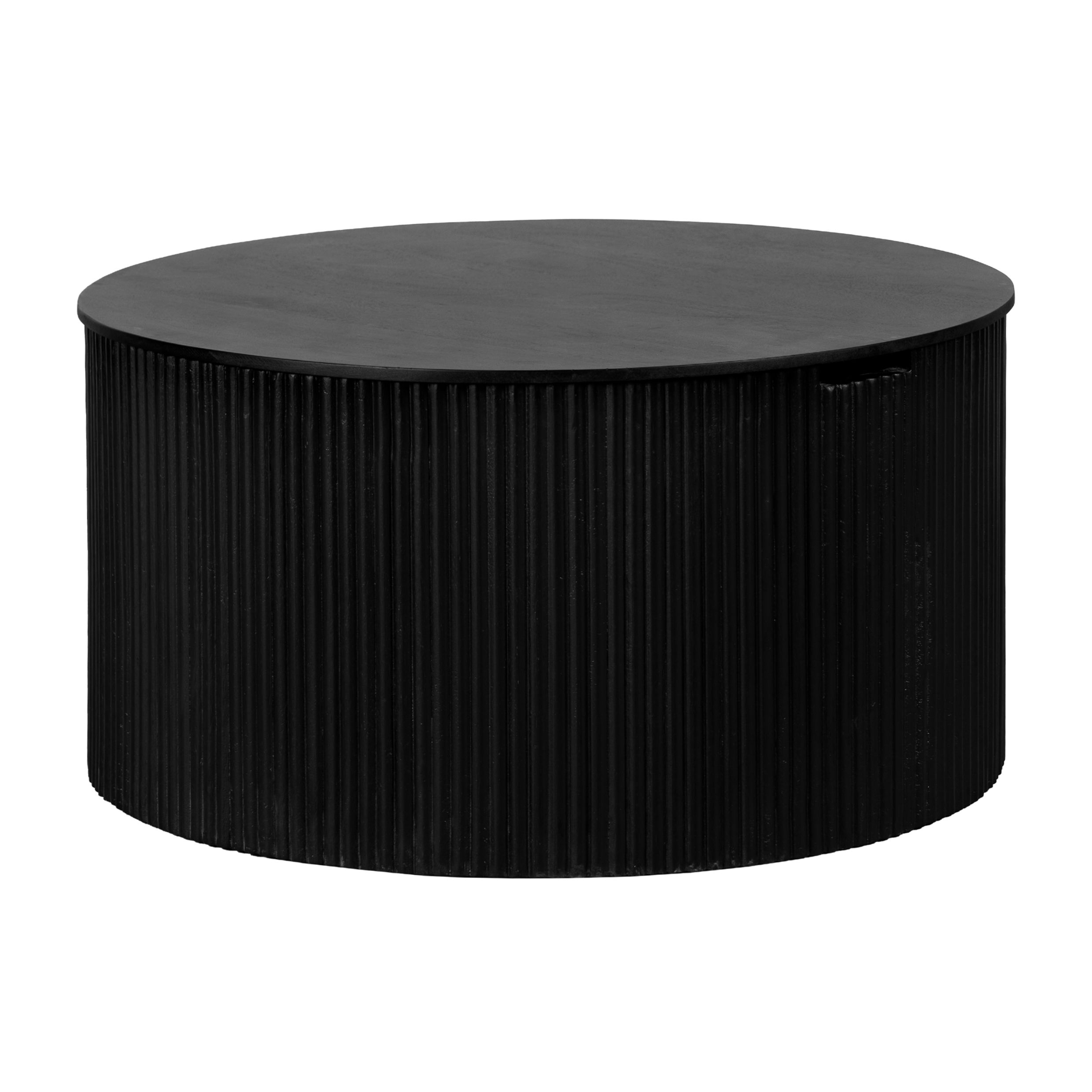 Lewis & Loft Lonne – Zwarte ronde salontafel van FSC‑mangohout met slimme opbergruimte