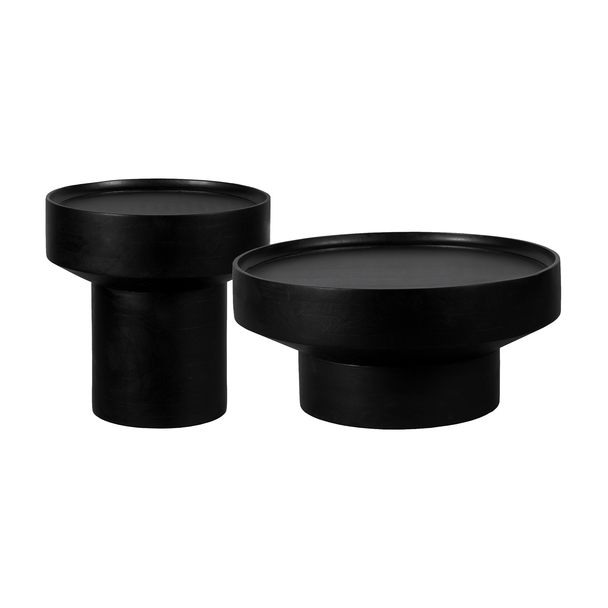 Lewis & Loft Luus ronde salontafel‑ en bijzettafelset – zwart mangohout