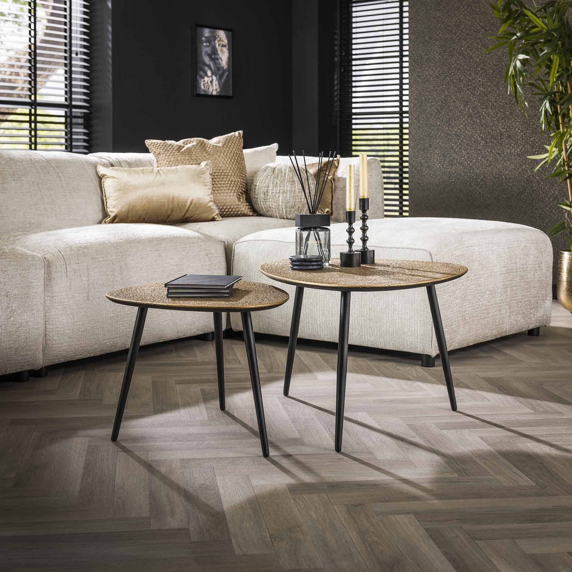 LifestyleFurn Corky Metallic Salontafel Set – Tijdloze Driehoekige Design in Antiek Brons