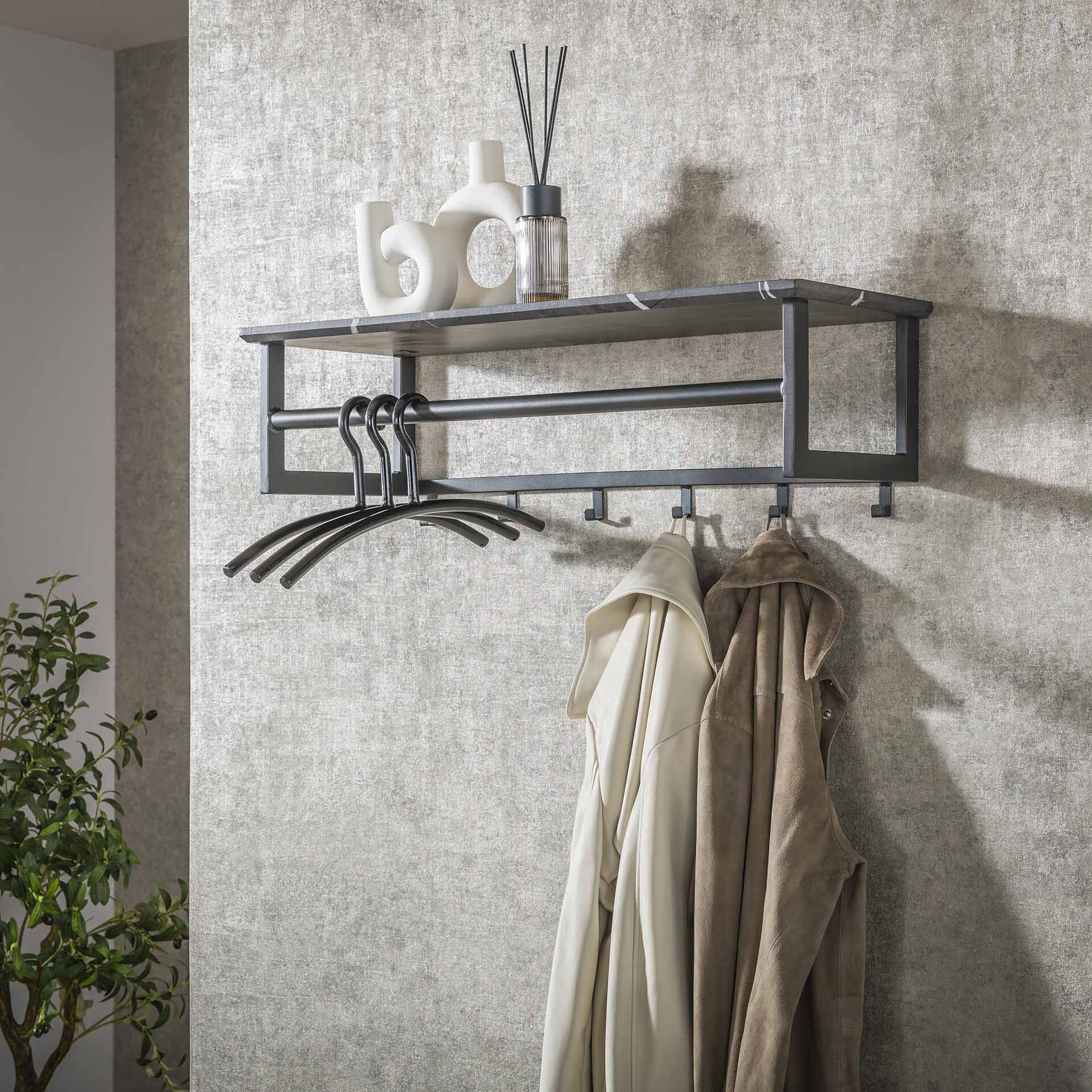 LifestyleFurn Craige wandkapstok – keramische look, 6 haken, 80 cm
