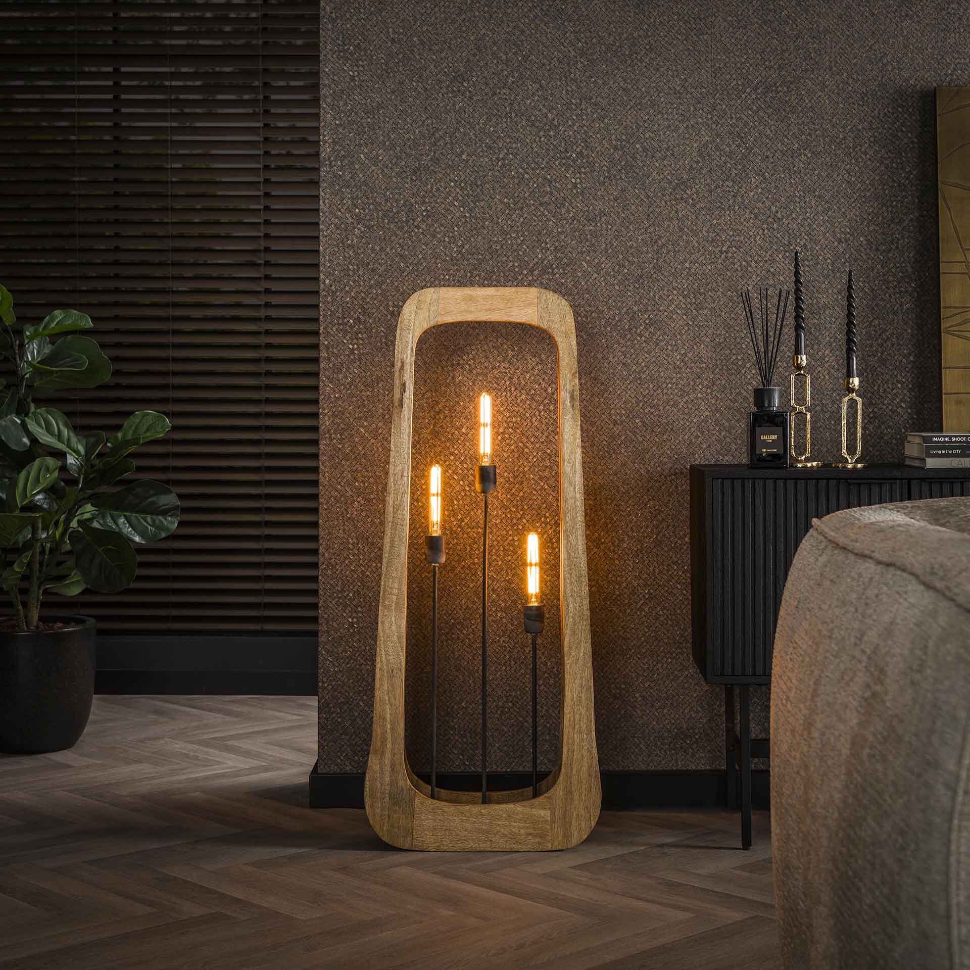 LifestyleFurn Dain vloerlamp – 120 cm mangohouten lichticoon
