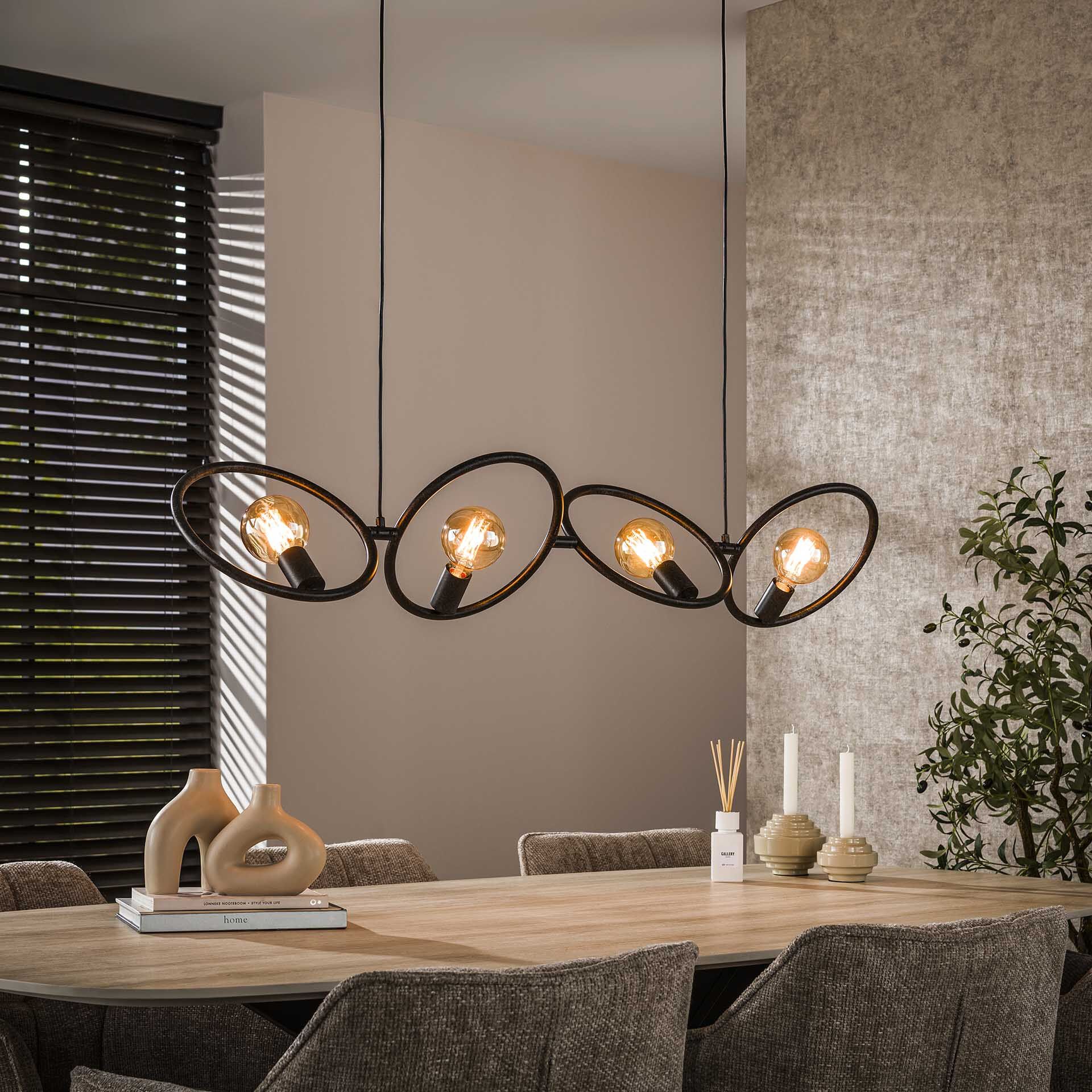 LifestyleFurn Davion Artic Zwarte Hanglamp – 4 lampen, verstelbaar tot 150 cm