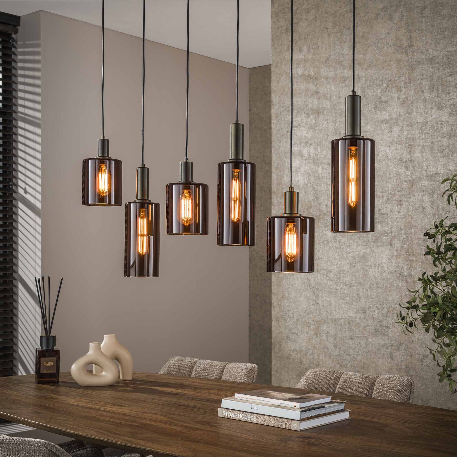 LifestyleFurn Deatra 6‑lampen Hanglamp – Sienna Brown, Bronskleurig Design