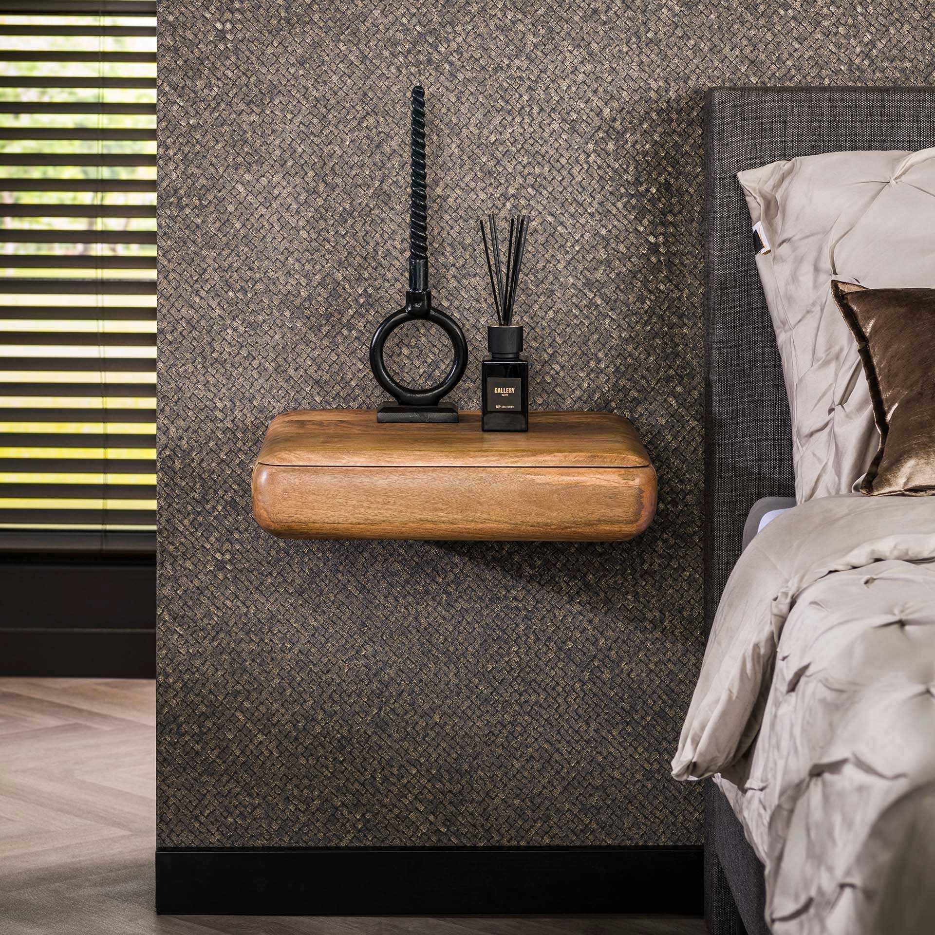 LifestyleFurn Dyron: Zwevend nachtkastje van massief mangohout – Moderne zwevende opbergoplossing